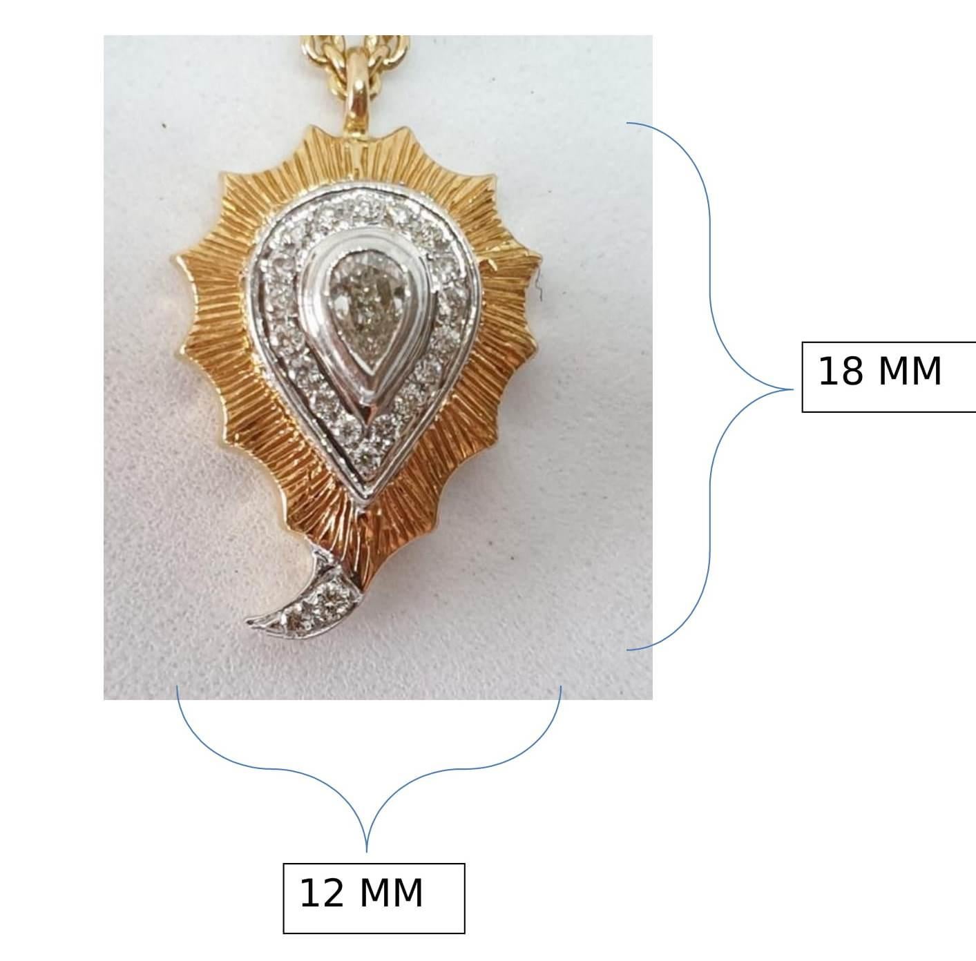 Women's 18 Karat Yellow Gold Paisley Shape Diamond Studded Pendant Necklace For Sale