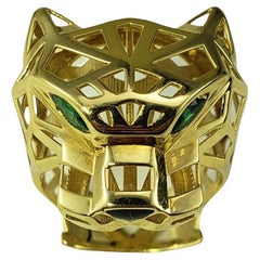 18 Karat Yellow Gold Panther Ring Size 7.75 #18060