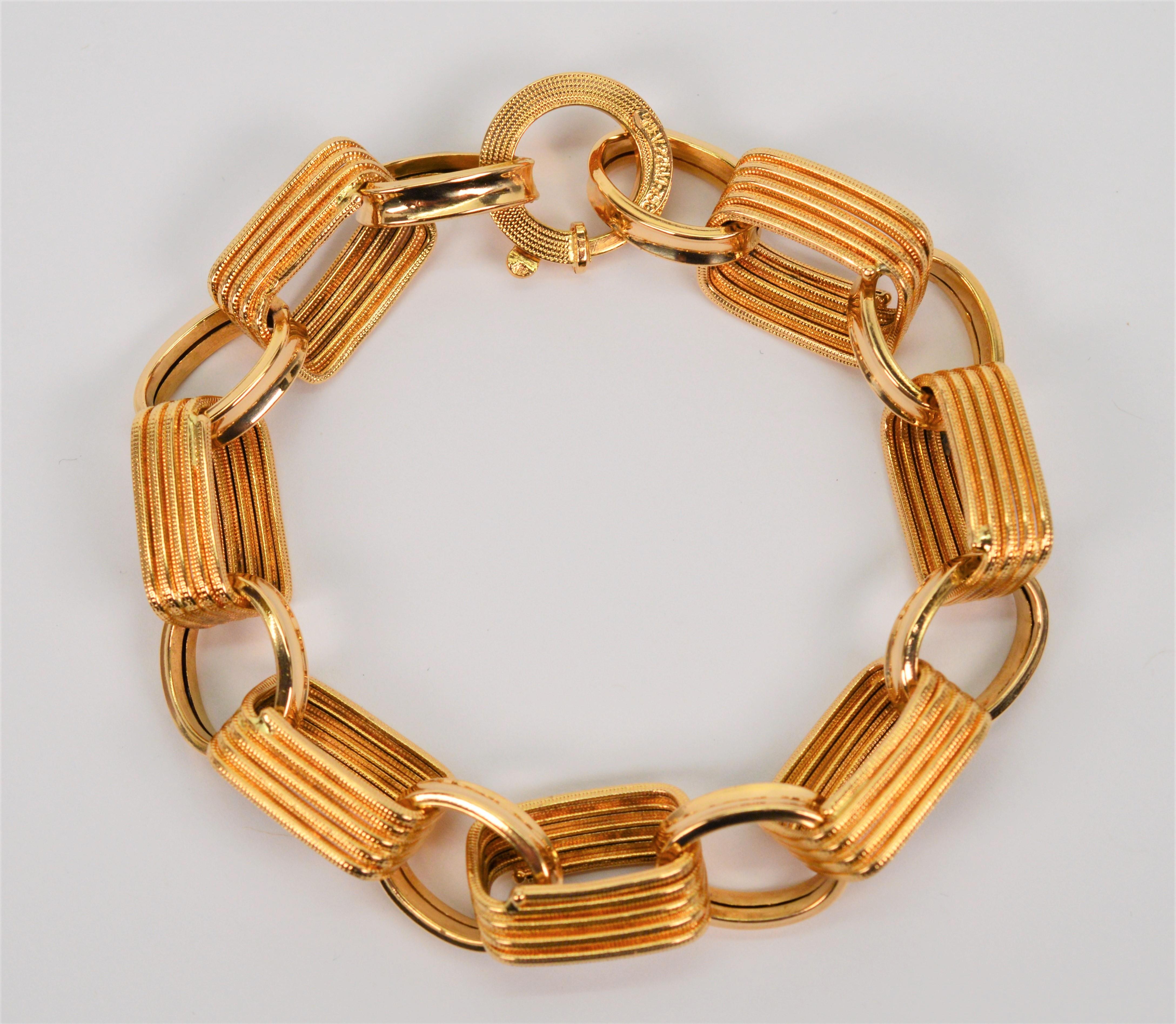 18 Karat Yellow Gold Paper Clip Link Chain Bracelet For Sale 7