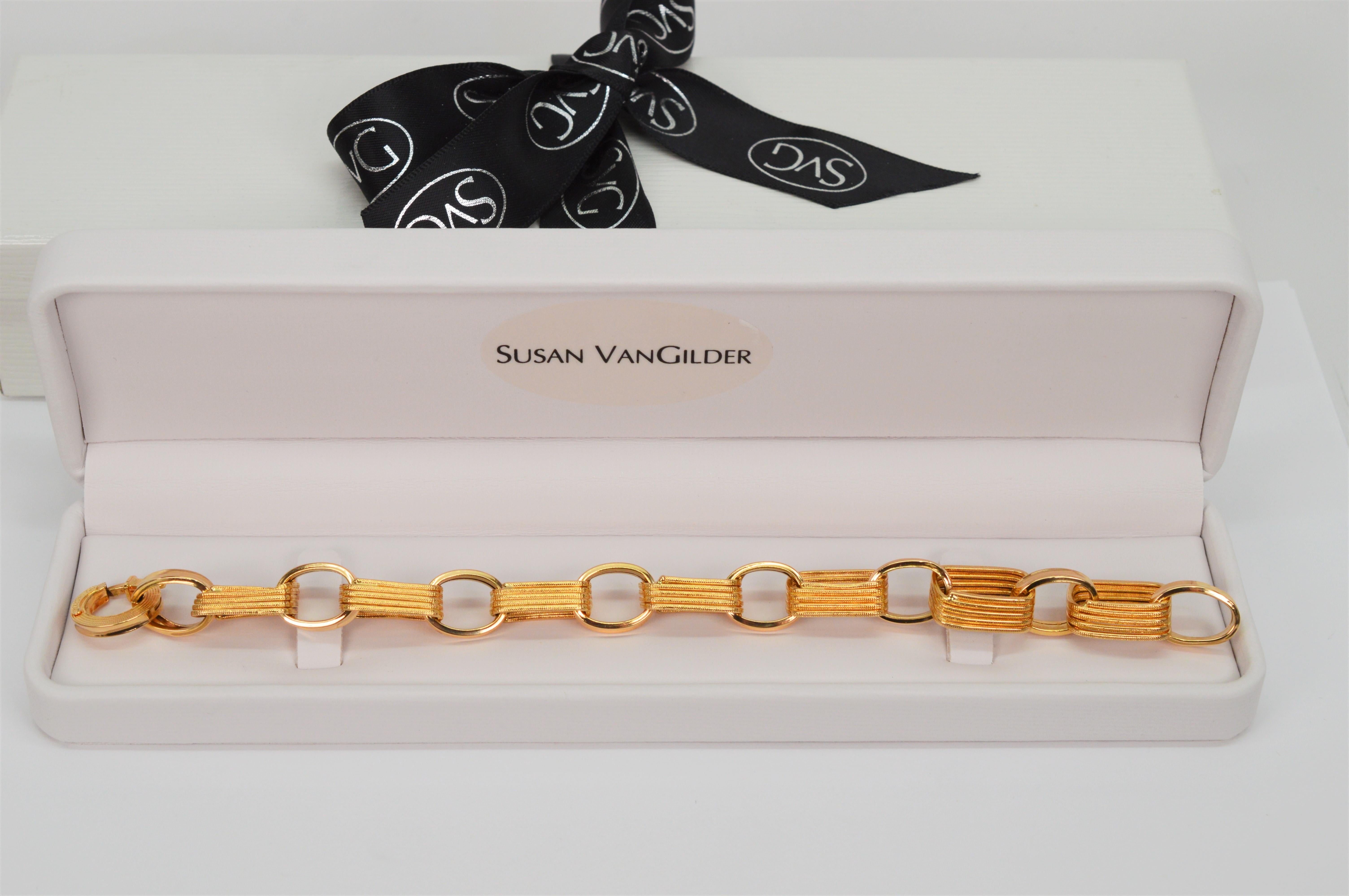 18 Karat Yellow Gold Paper Clip Link Chain Bracelet For Sale 8