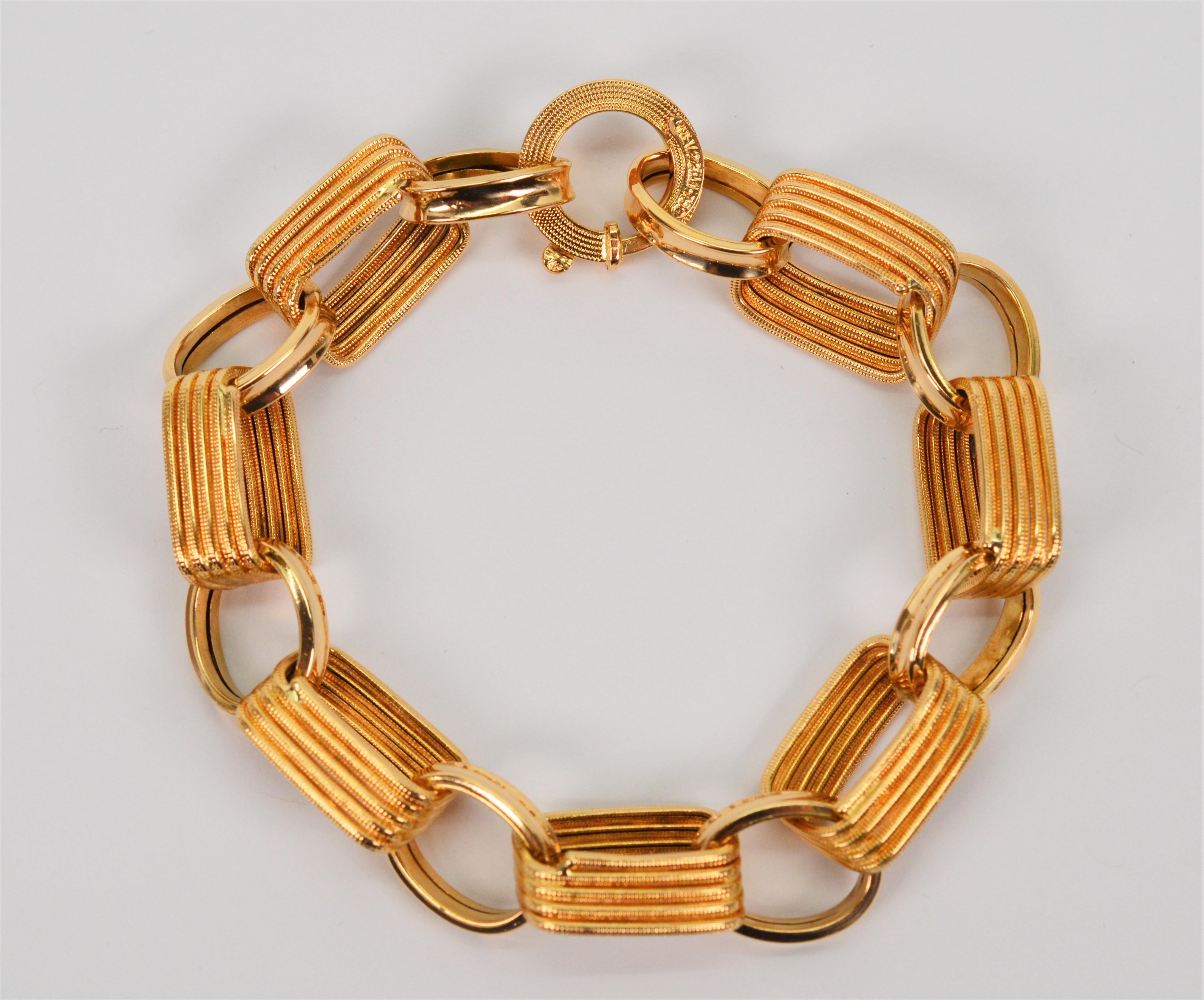 Women's 18 Karat Yellow Gold Paper Clip Link Chain Bracelet For Sale