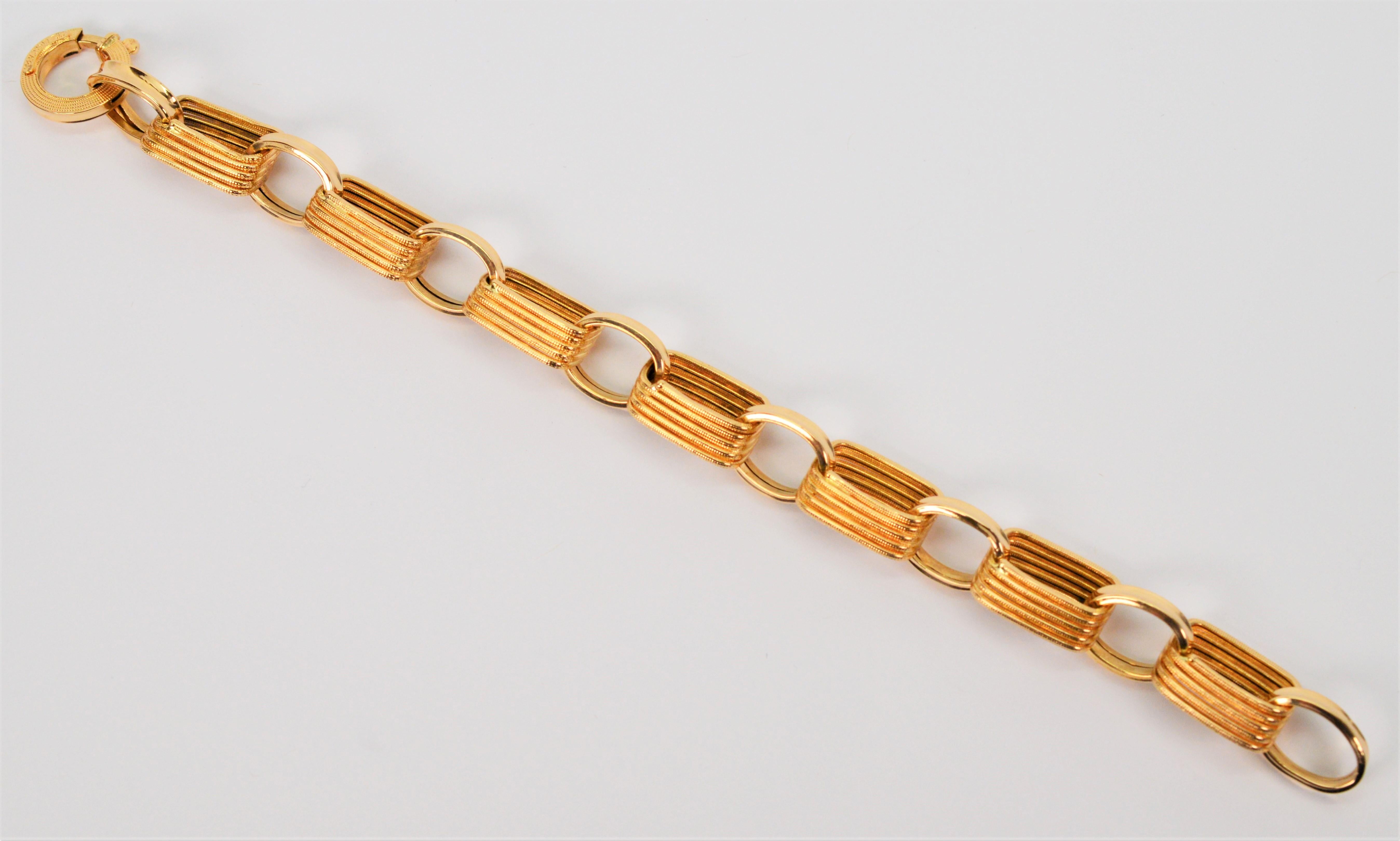 18 Karat Yellow Gold Paper Clip Link Chain Bracelet For Sale 1