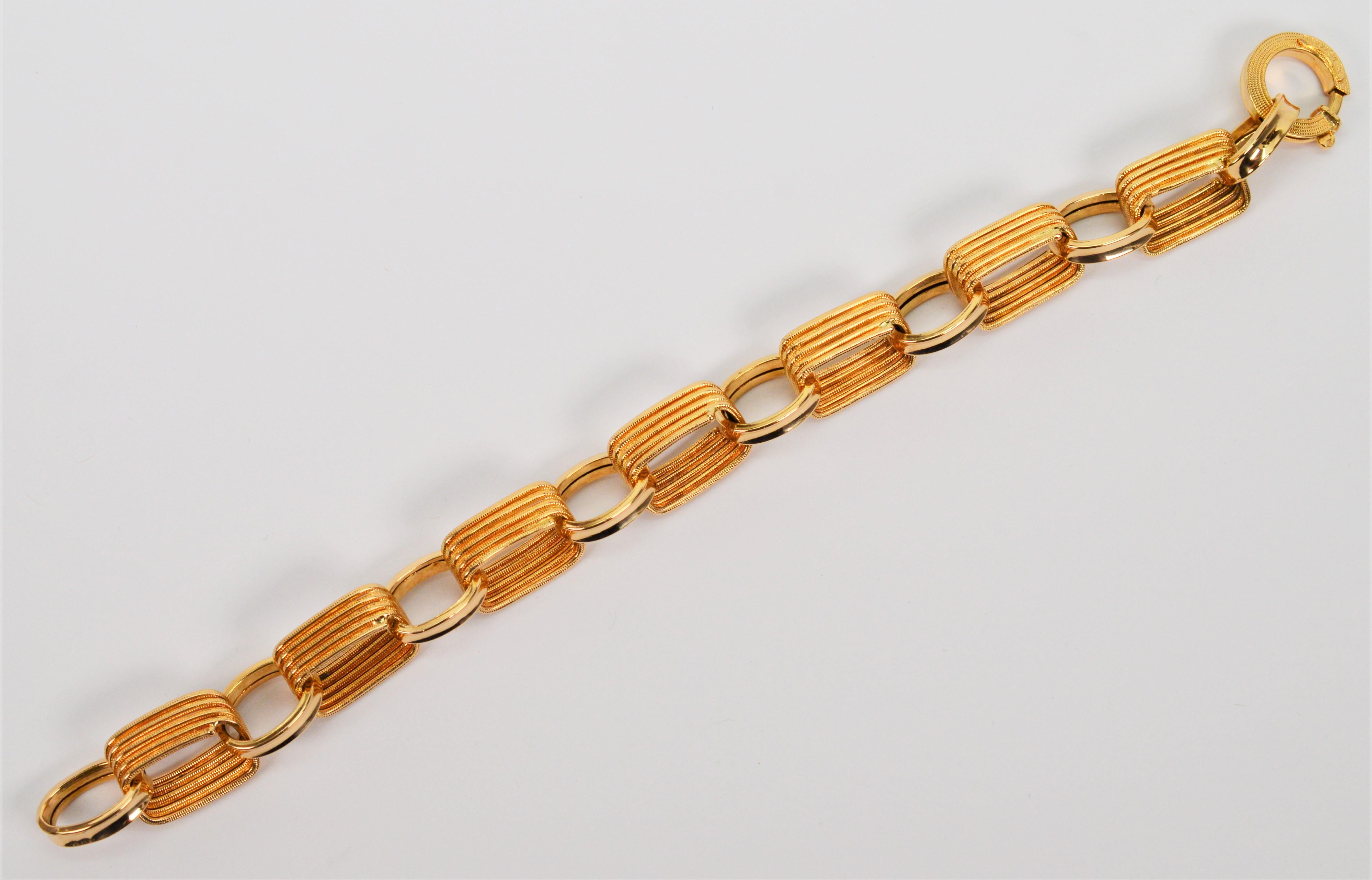 18 Karat Yellow Gold Paper Clip Link Chain Bracelet For Sale 3