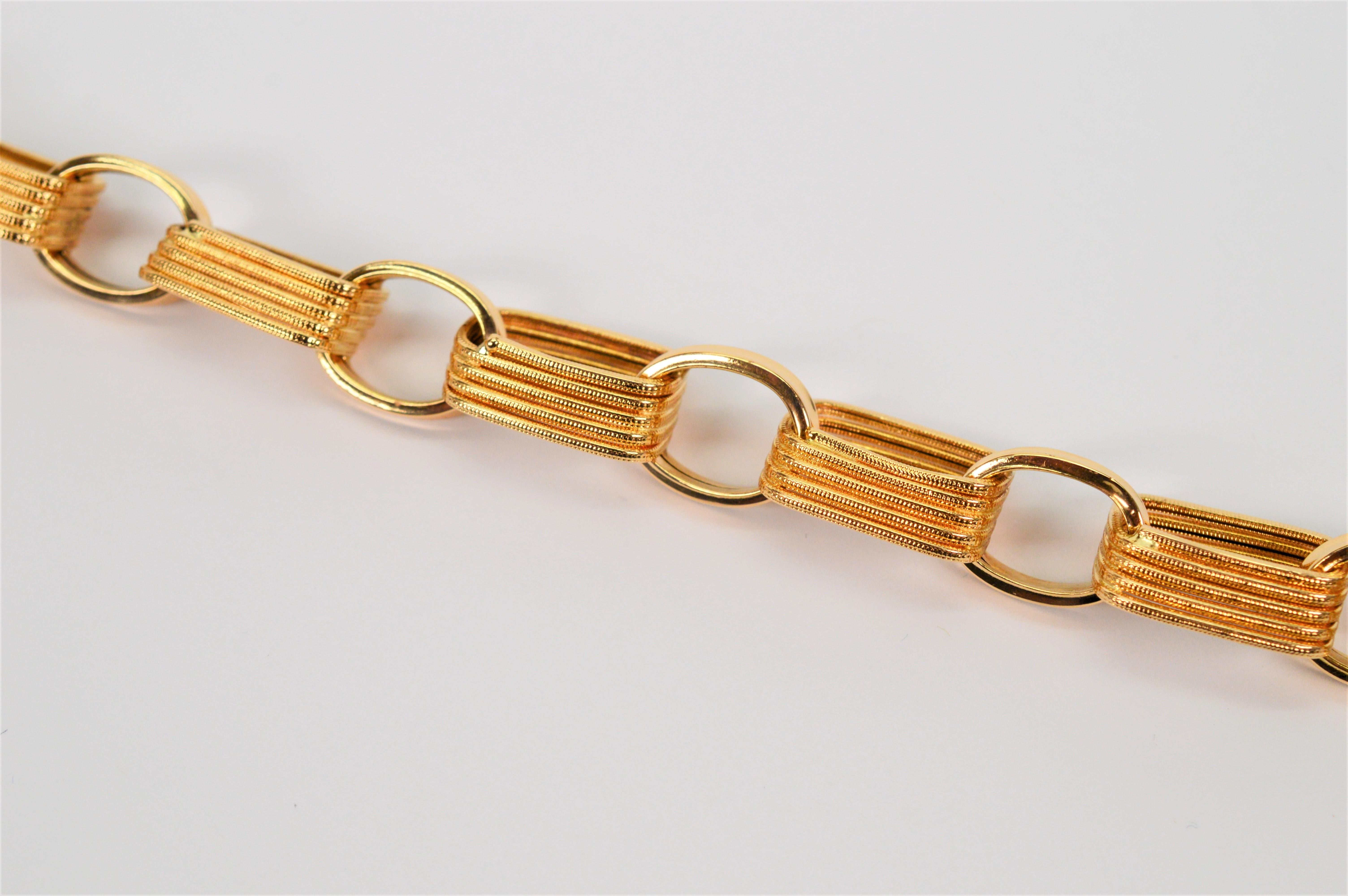 18 Karat Yellow Gold Paper Clip Link Chain Bracelet For Sale 4