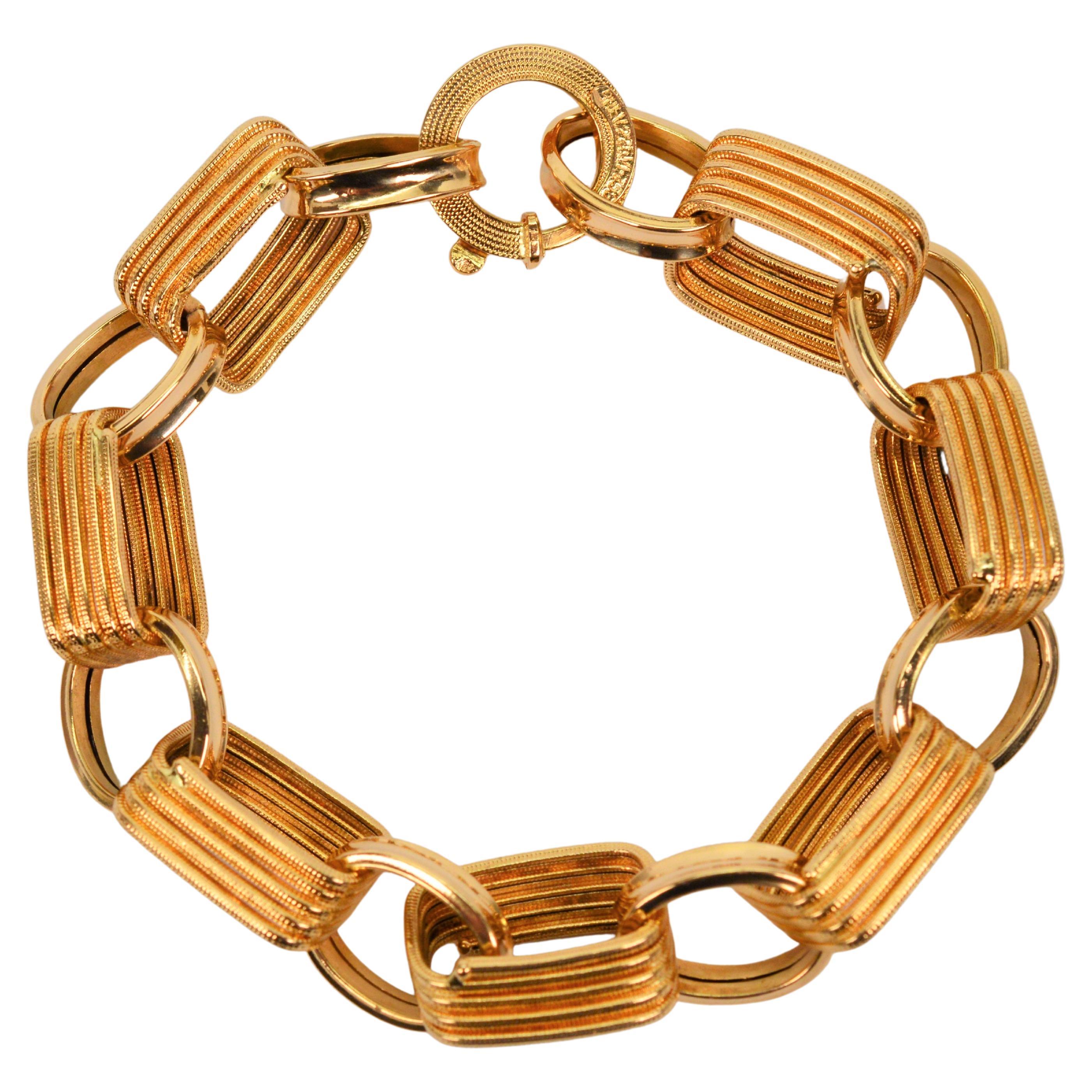 18 Karat Yellow Gold Paper Clip Link Chain Bracelet For Sale