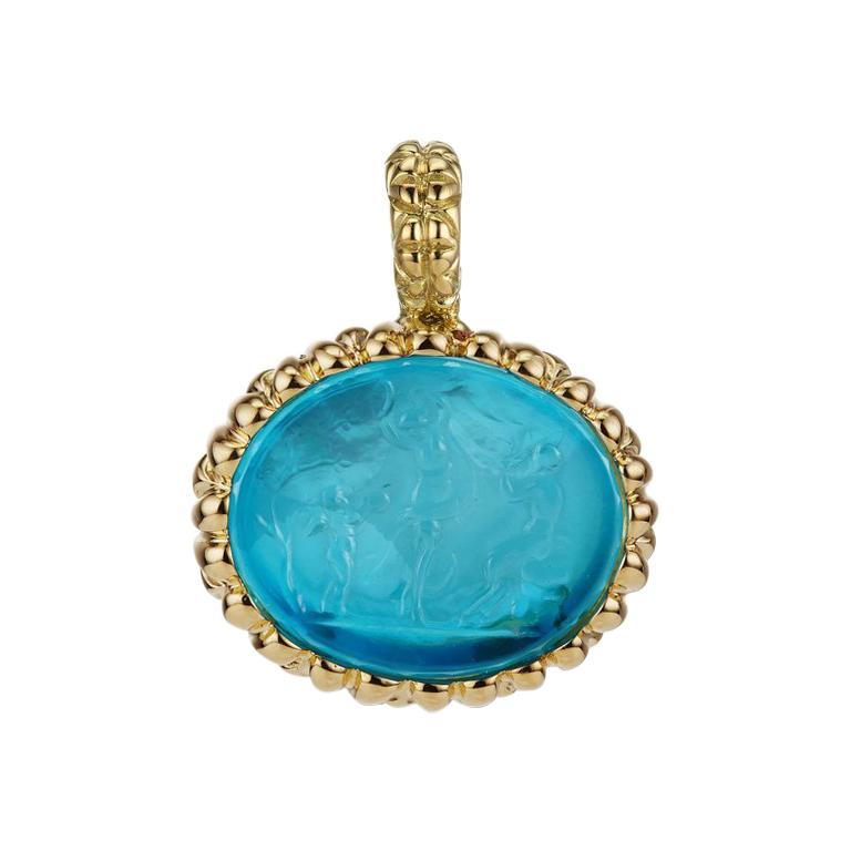 18 Karat Yellow Gold Paraiba Blue Pendant