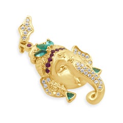 Ciondolo in oro giallo 18 carati con tormalina Paraiba, diamante e rubino