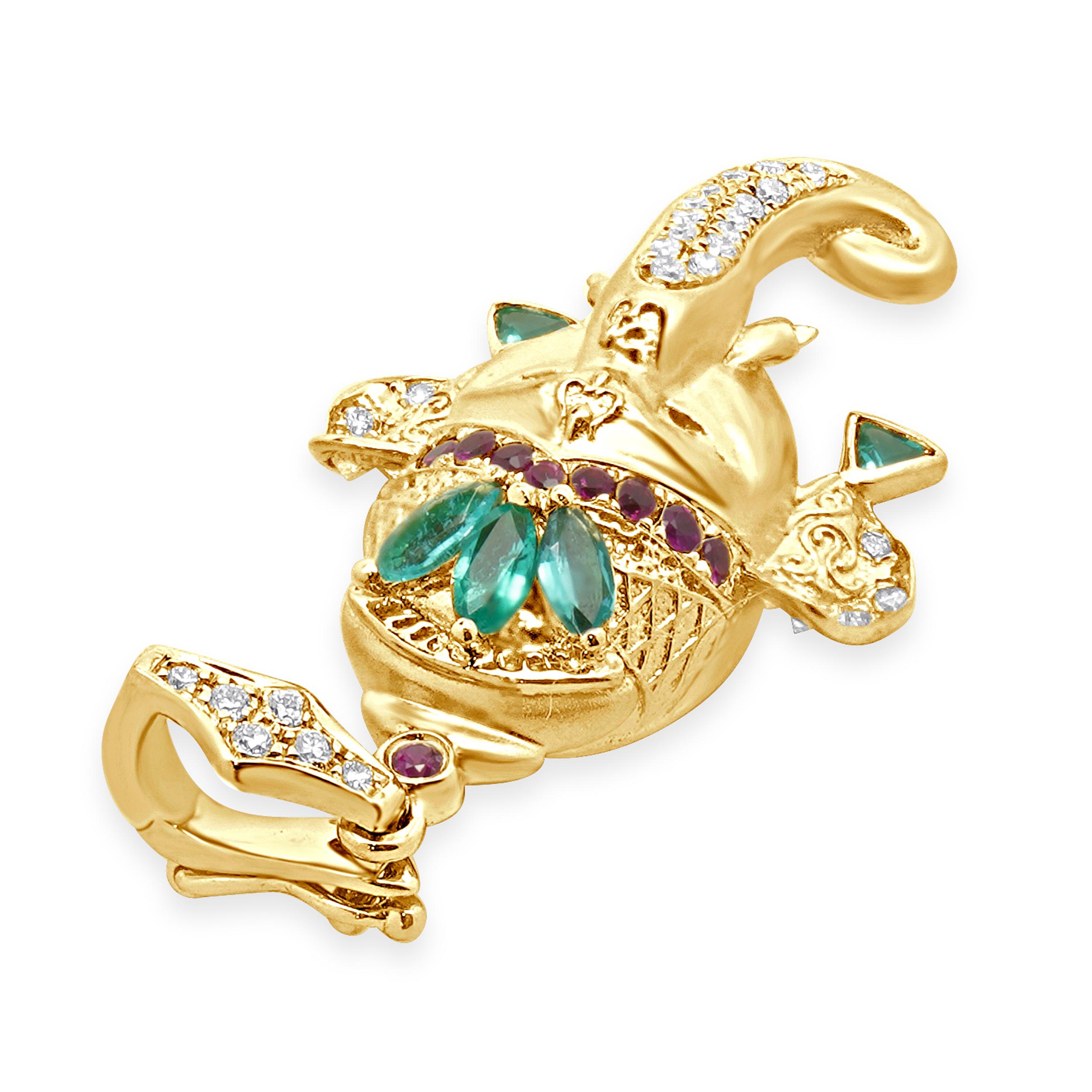 Taglio rotondo Anello in oro giallo 18 carati con tormalina Paraiba, diamanti e rubini in vendita