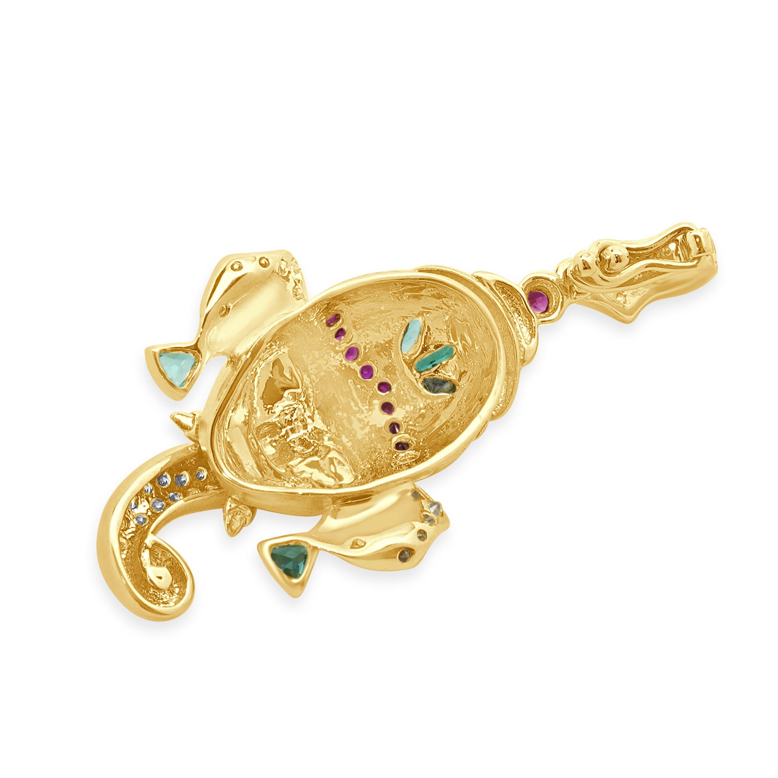 Anello in oro giallo 18 carati con tormalina Paraiba, diamanti e rubini In condizioni ottime in vendita a Scottsdale, AZ