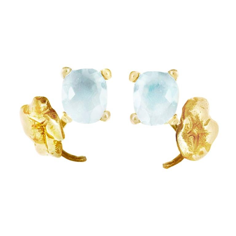 18 Karat Yellow Gold Contemporary Artist Stud Earrings with Paraiba Tourmalines For Sale