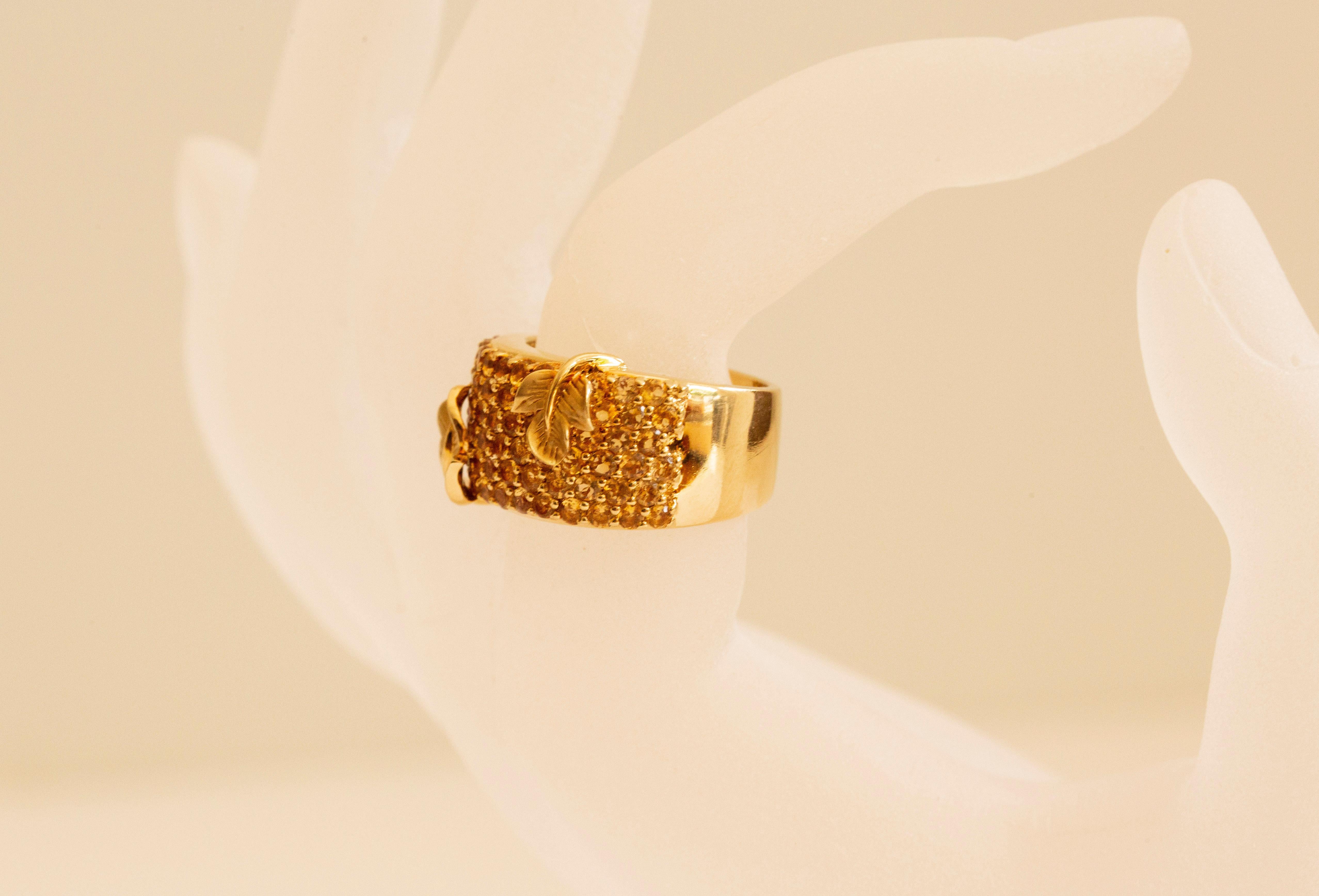 18 Karat Yellow Gold Pavé Citrine Wide Band Ring  For Sale 3