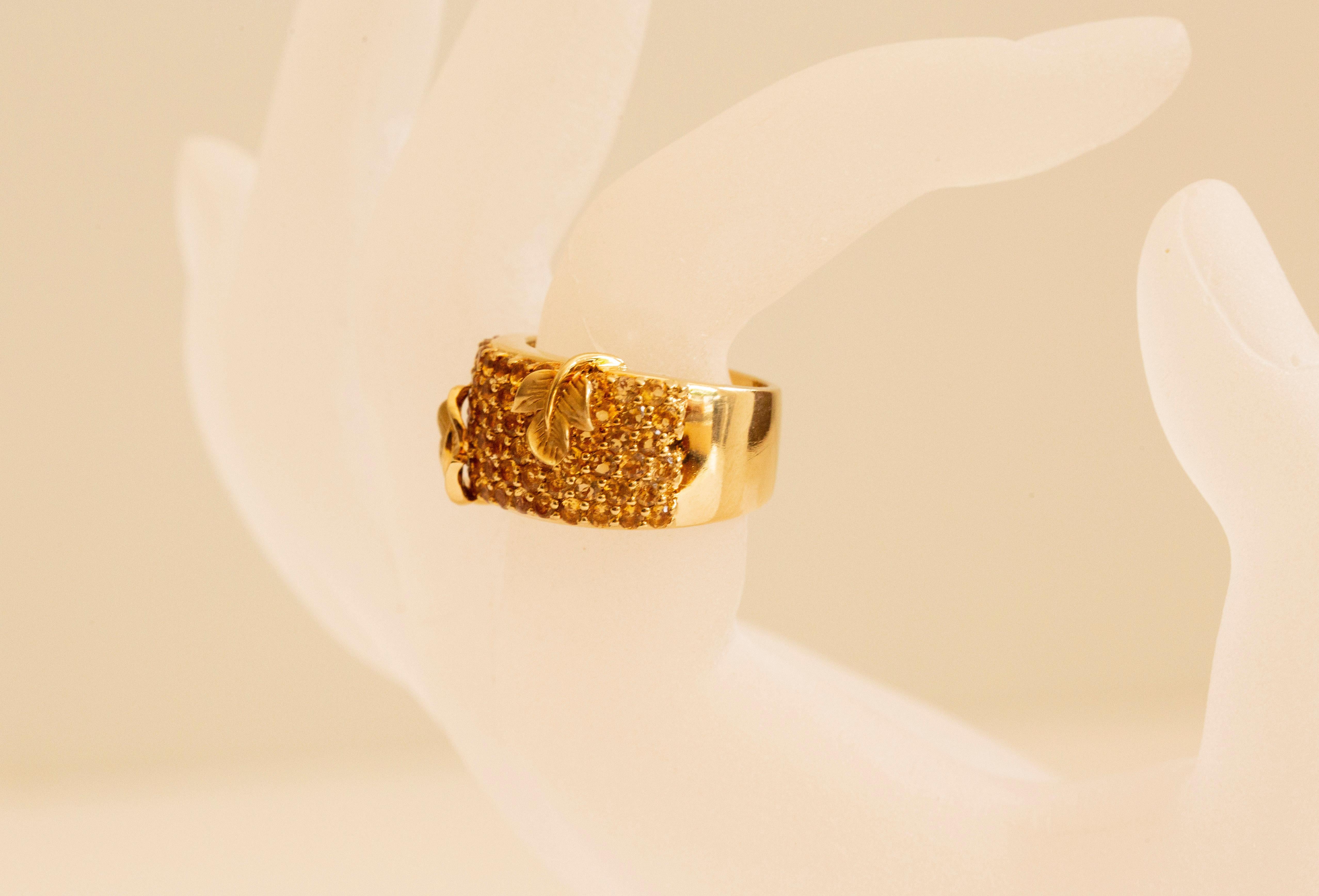 18 Karat Yellow Gold Pavé Citrine Wide Band Ring For Sale 3