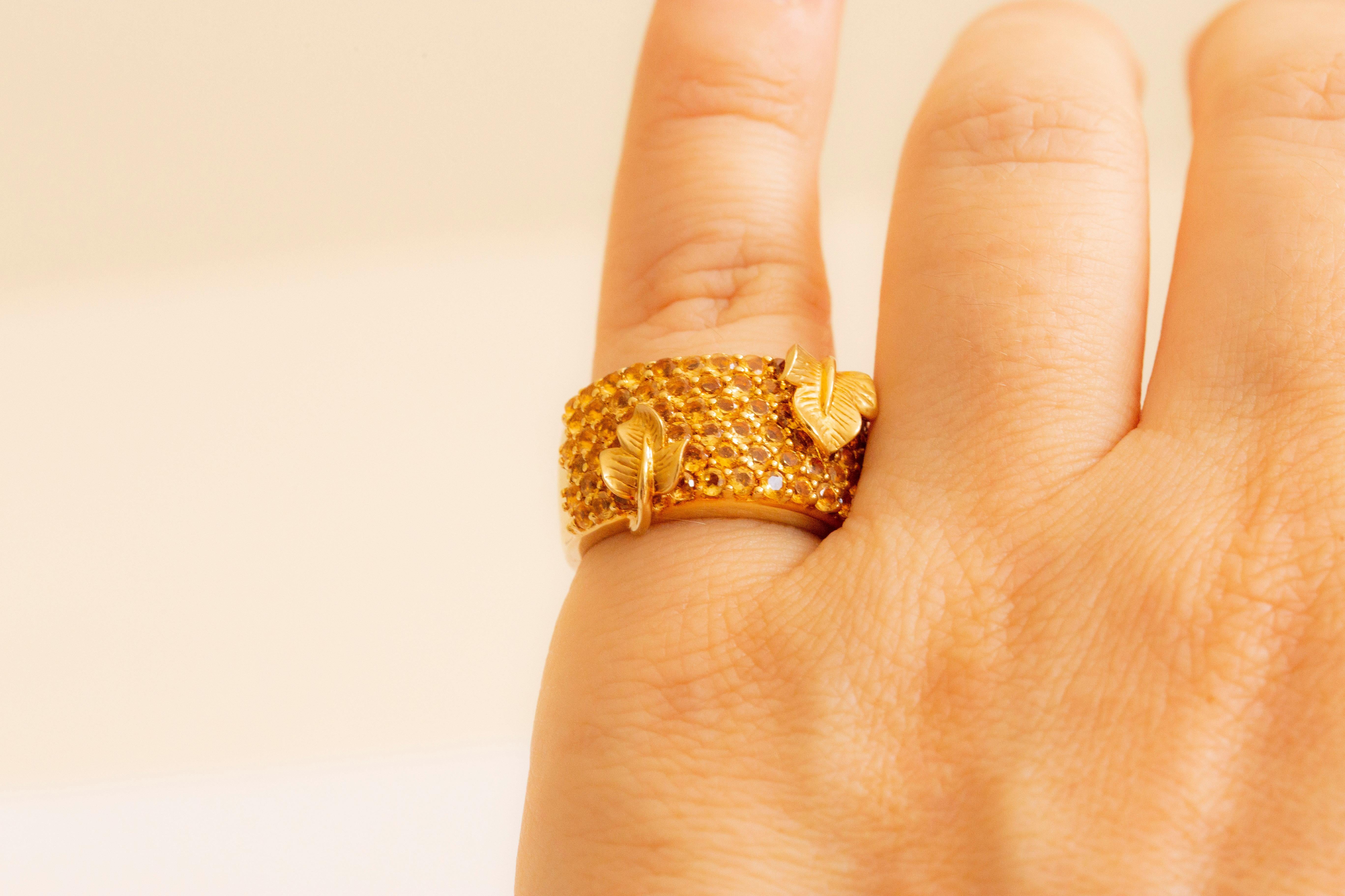 18 Karat Yellow Gold Pavé Citrine Wide Band Ring For Sale 4