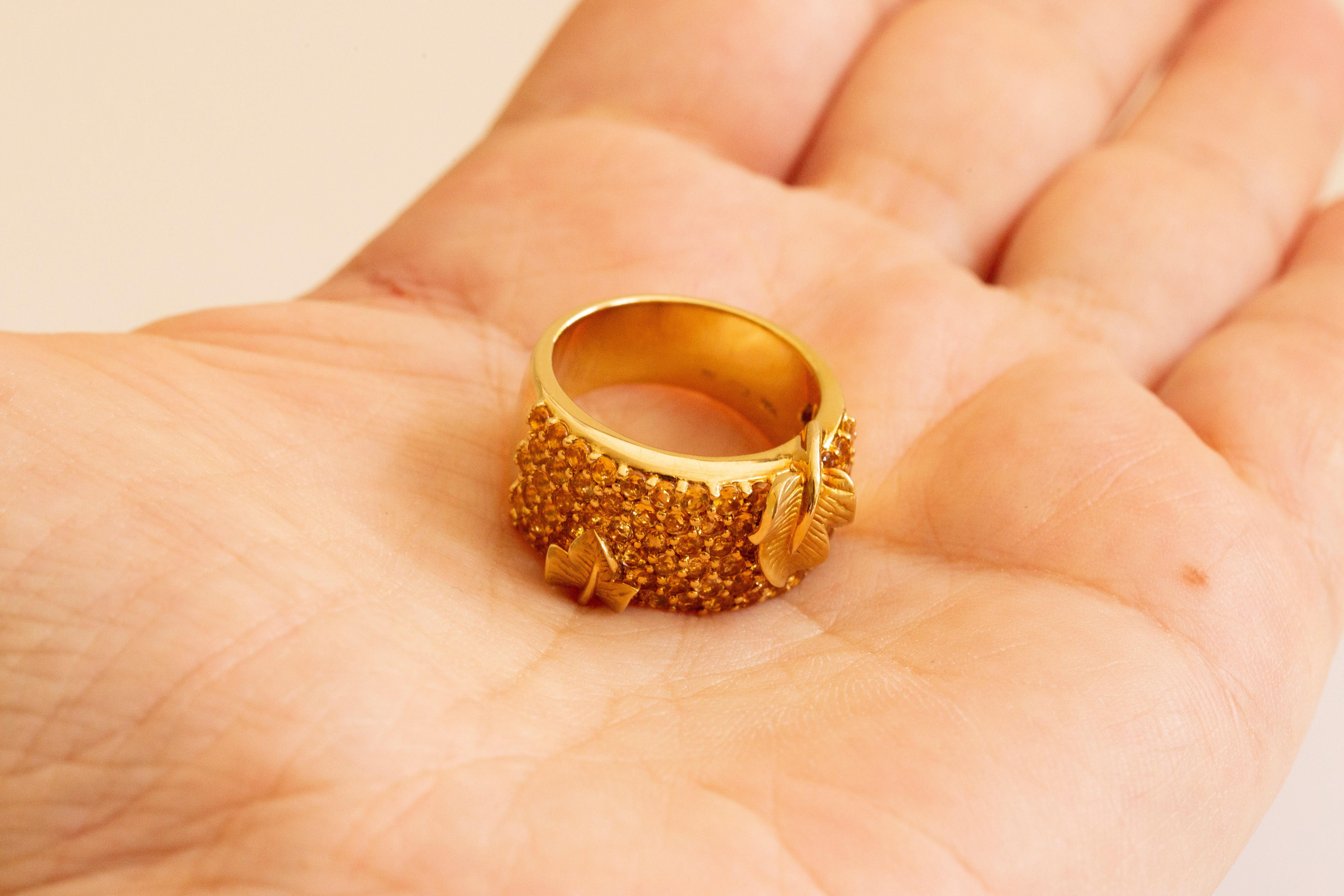 18 Karat Yellow Gold Pavé Citrine Wide Band Ring For Sale 5