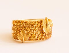 18 Karat Yellow Gold Pavé Citrine Wide Band Ring