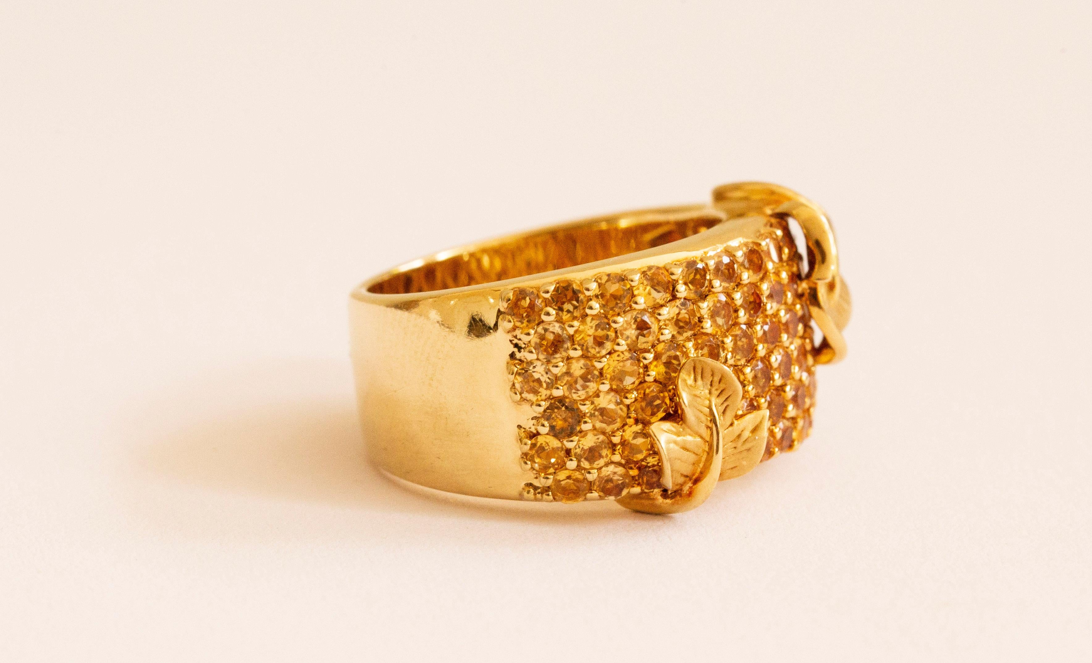 Contemporary 18 Karat Yellow Gold Pavé Citrine Wide Band Ring For Sale
