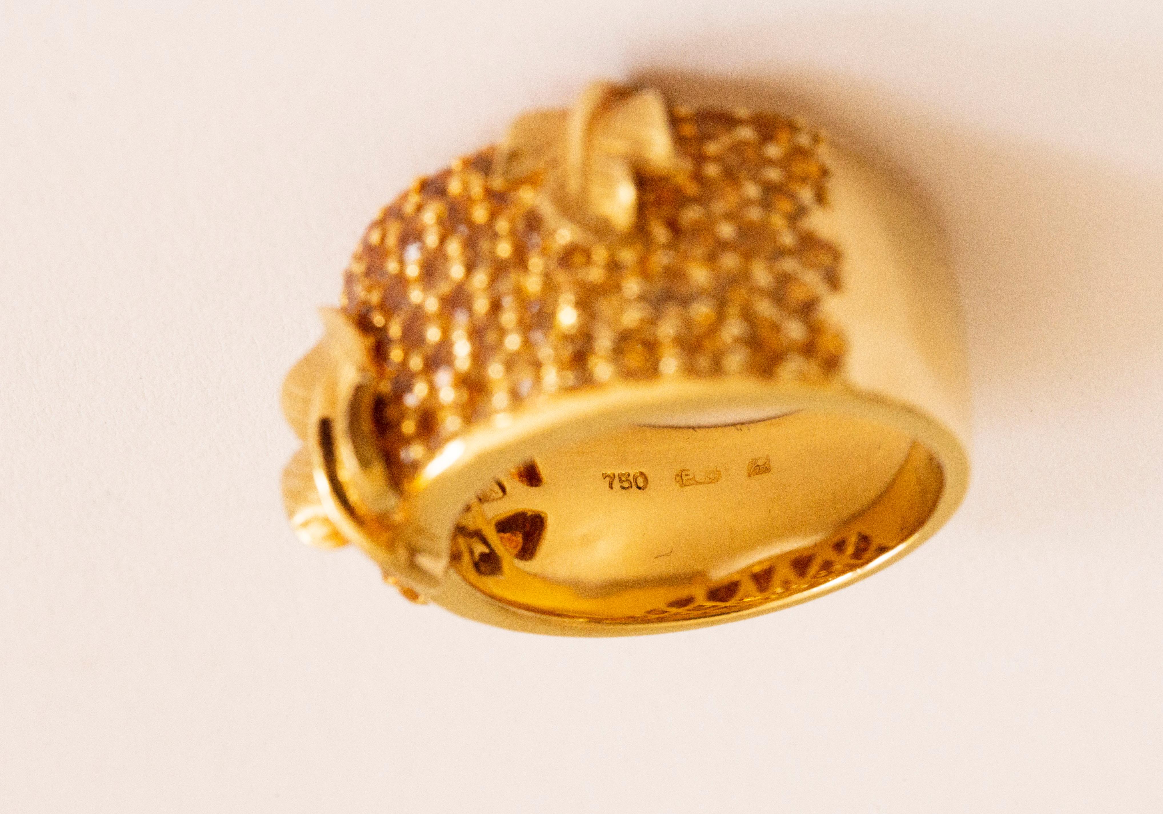 Brilliant Cut 18 Karat Yellow Gold Pavé Citrine Wide Band Ring For Sale