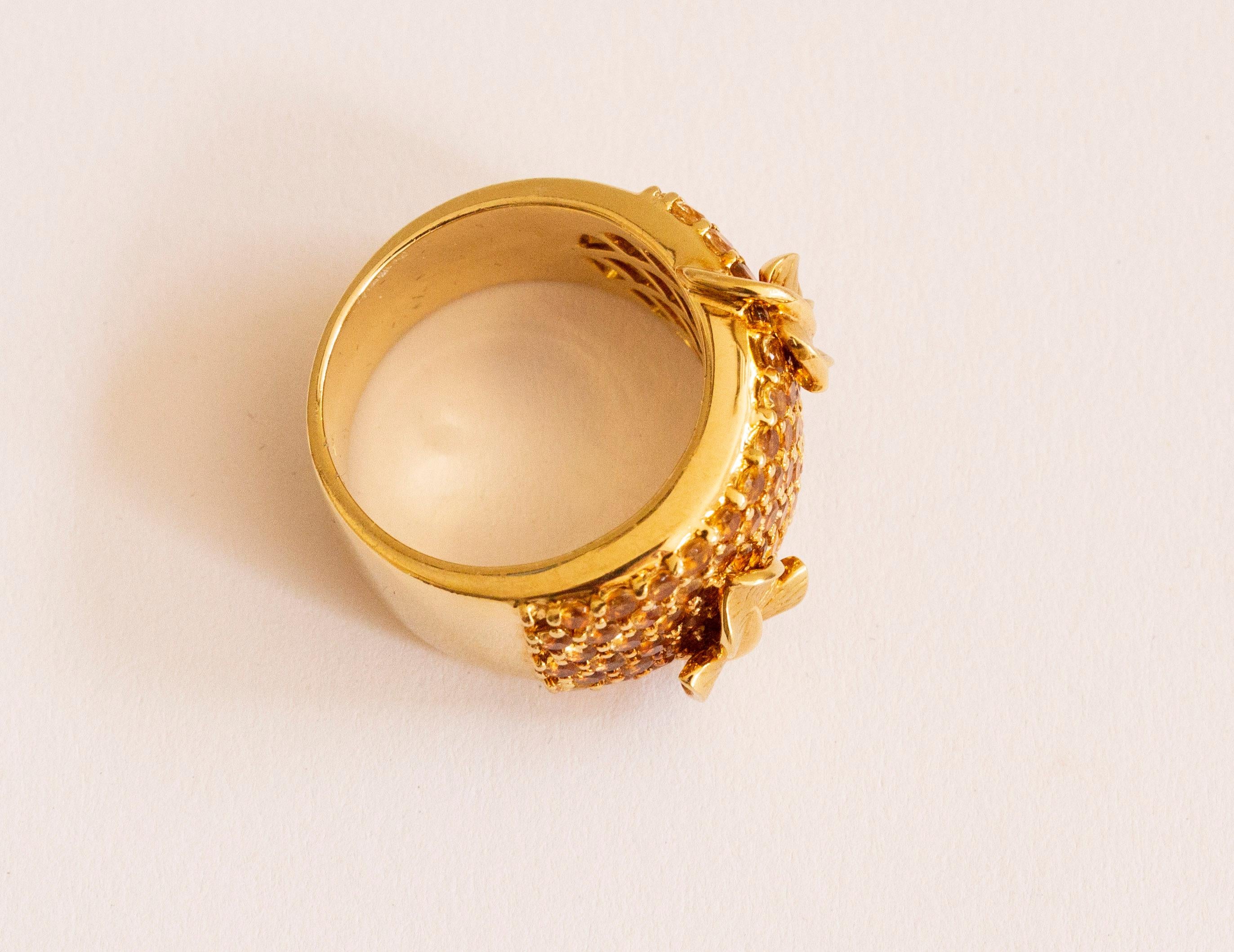 Women's or Men's 18 Karat Yellow Gold Pavé Citrine Wide Band Ring For Sale