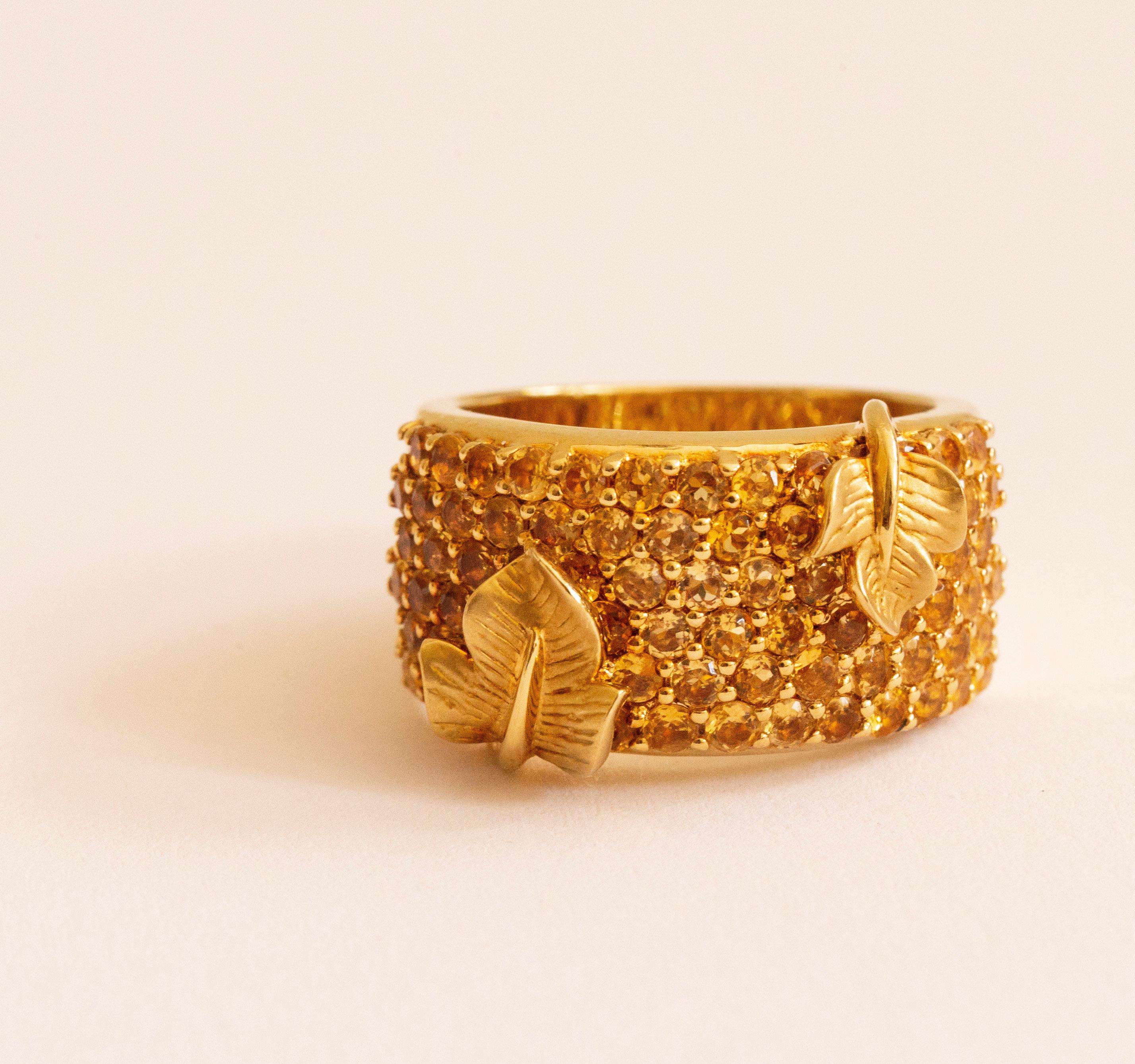 18 Karat Yellow Gold Pavé Citrine Wide Band Ring For Sale 1
