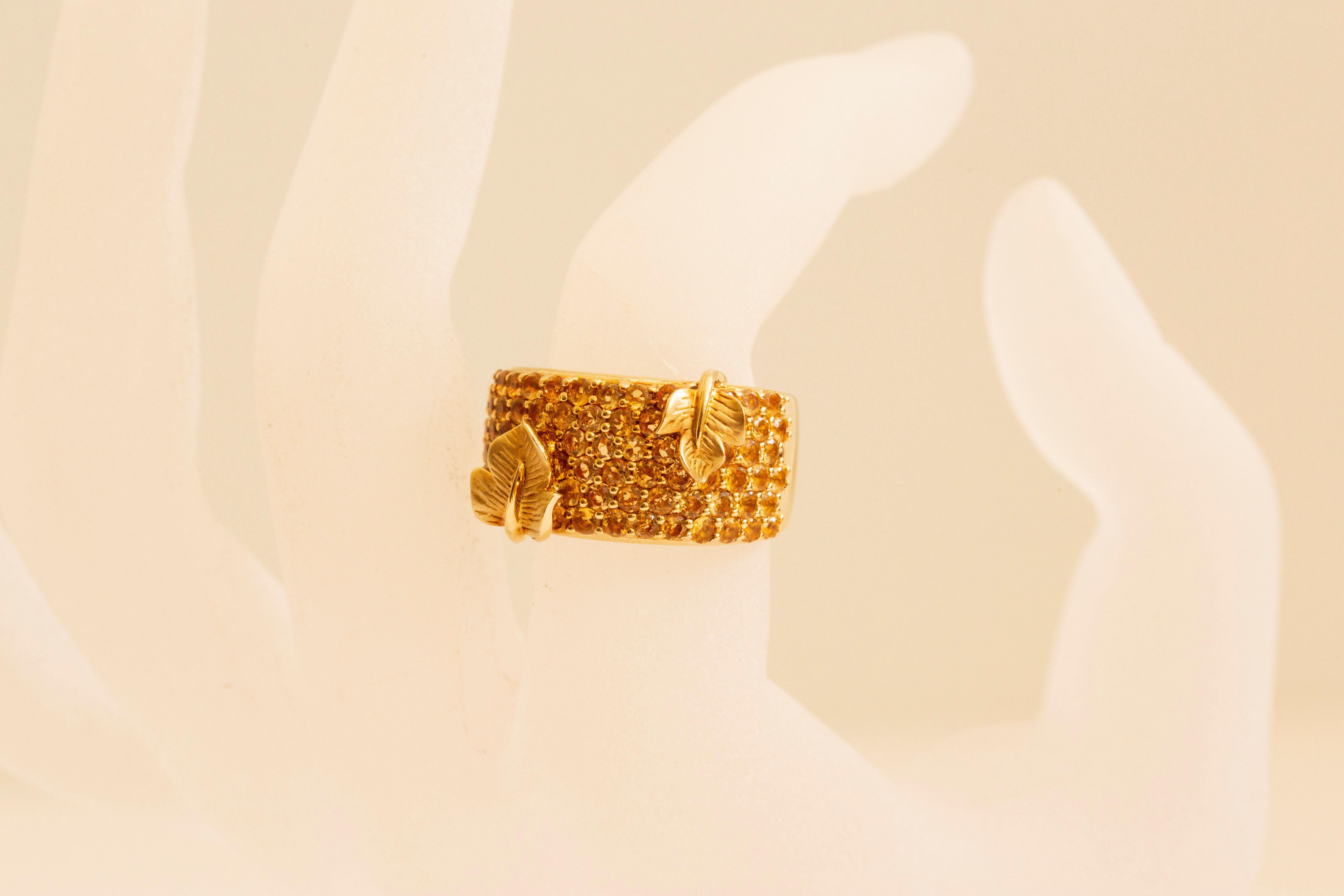 18 Karat Yellow Gold Pavé Citrine Wide Band Ring For Sale 2