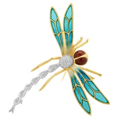 18 Karat Yellow Gold Pave Diamond and Enamel Dragonfly Pin 18 Karat Yellow Gold Pave Diamond and Enamel Dragonfly Pin