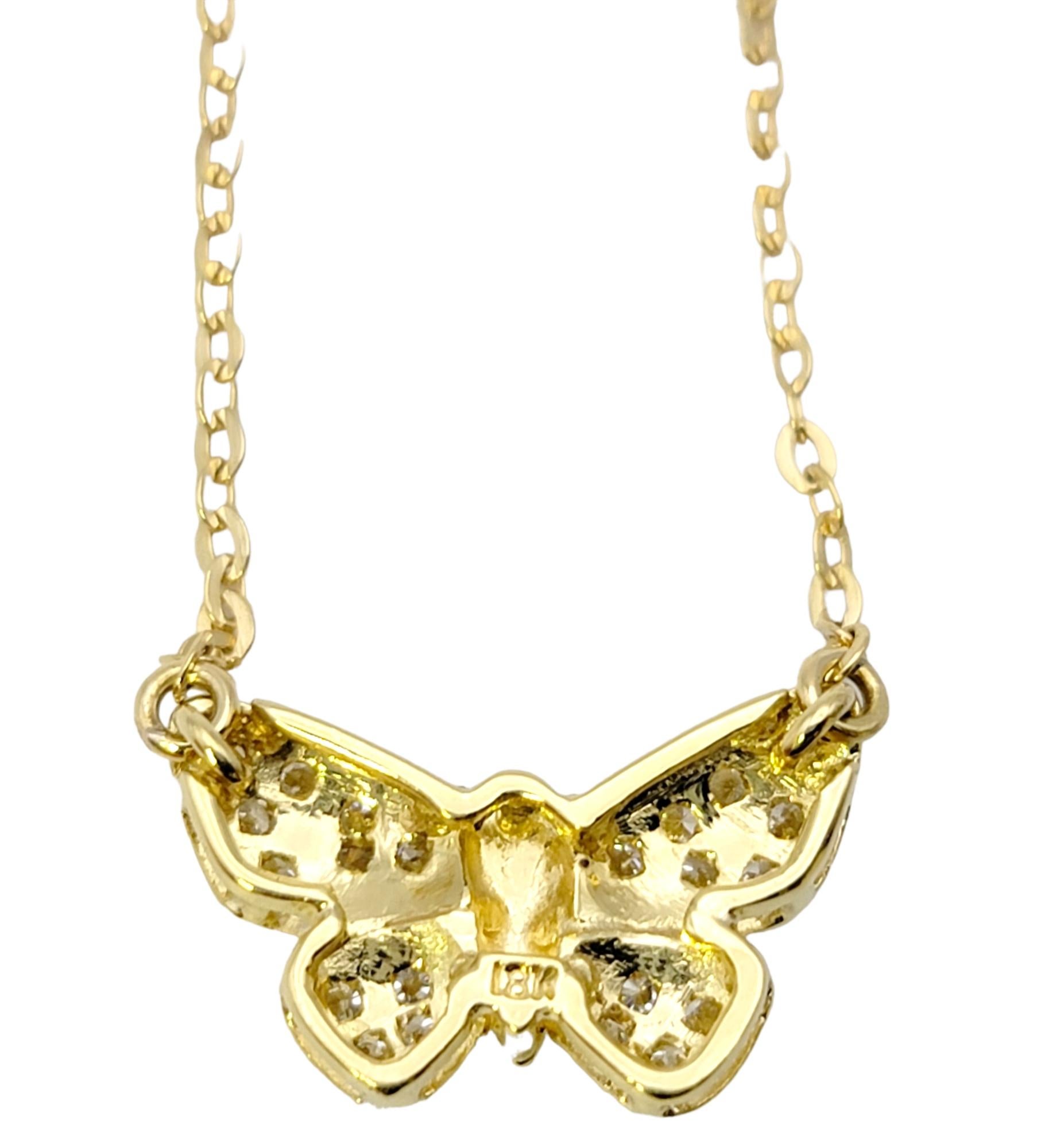 18 Karat Yellow Gold Pave Diamond Butterfly Pendant Necklace For Sale 6