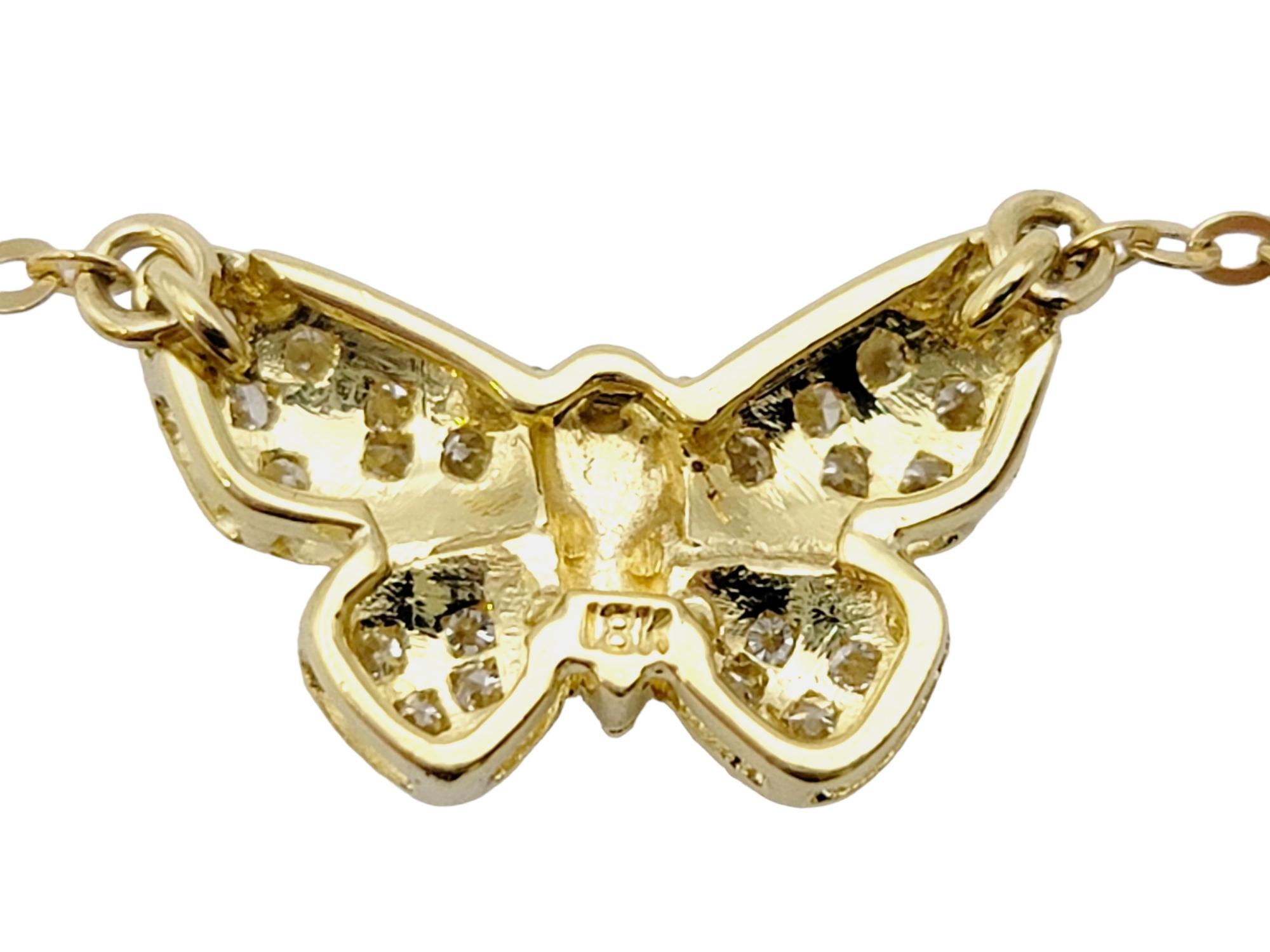 18 Karat Yellow Gold Pave Diamond Butterfly Pendant Necklace For Sale 7