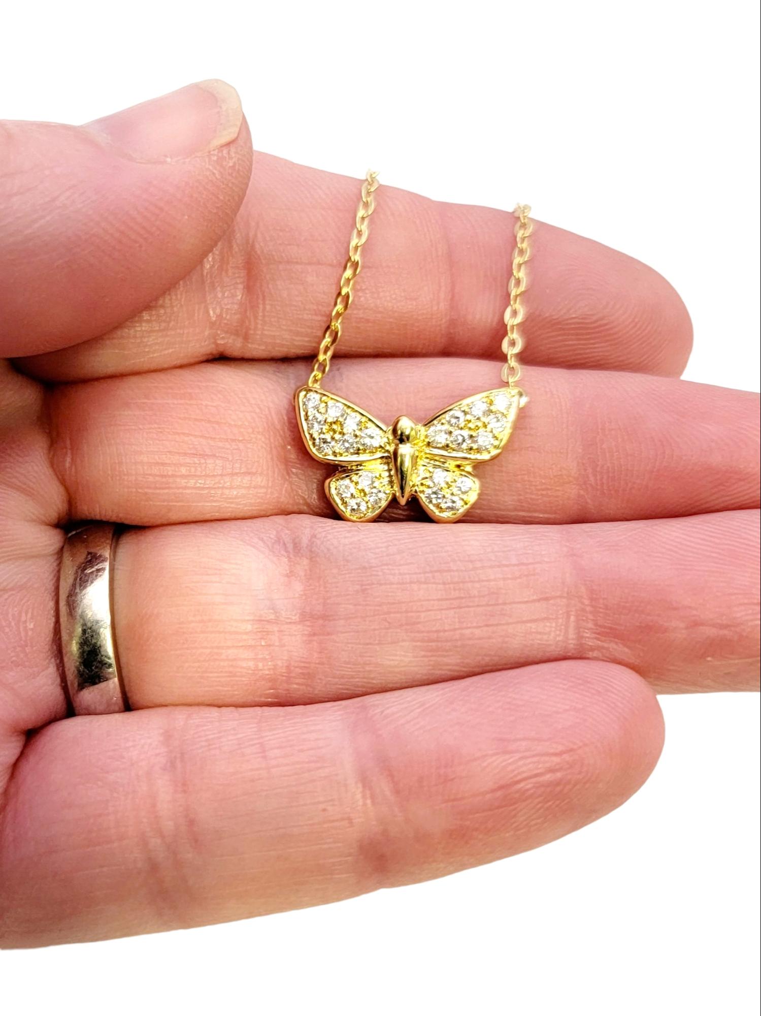 18 Karat Yellow Gold Pave Diamond Butterfly Pendant Necklace For Sale 8