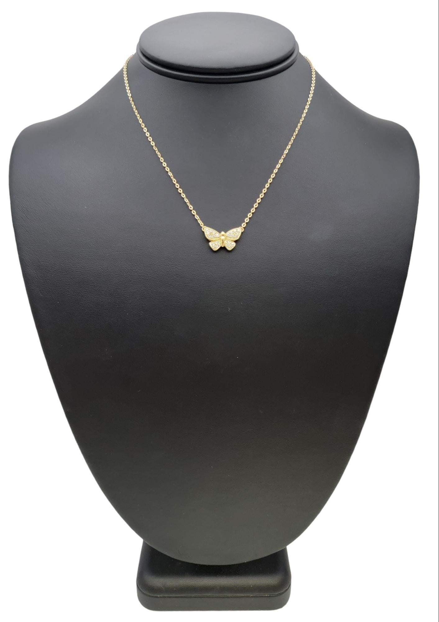 18 Karat Yellow Gold Pave Diamond Butterfly Pendant Necklace For Sale 9