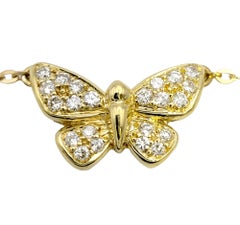 Collar Colgante Mariposa Diamante Pave Oro Amarillo 18 Kilates 15" Largo