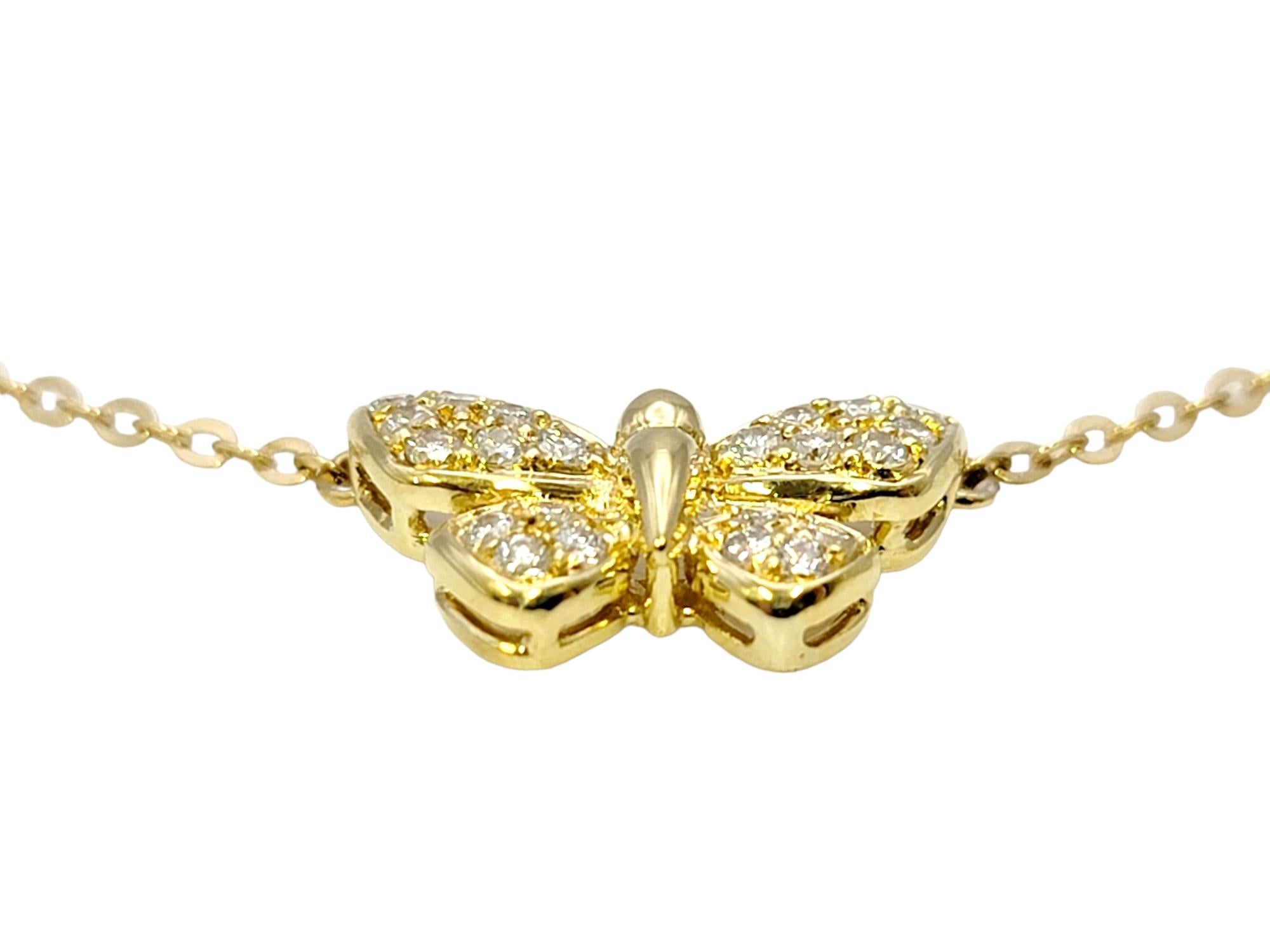 18 Karat Yellow Gold Pave Diamond Butterfly Pendant Necklace For Sale 1