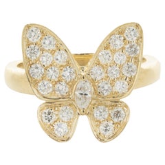 18 Karat Yellow Gold Pave Diamond Butterfly Ring
