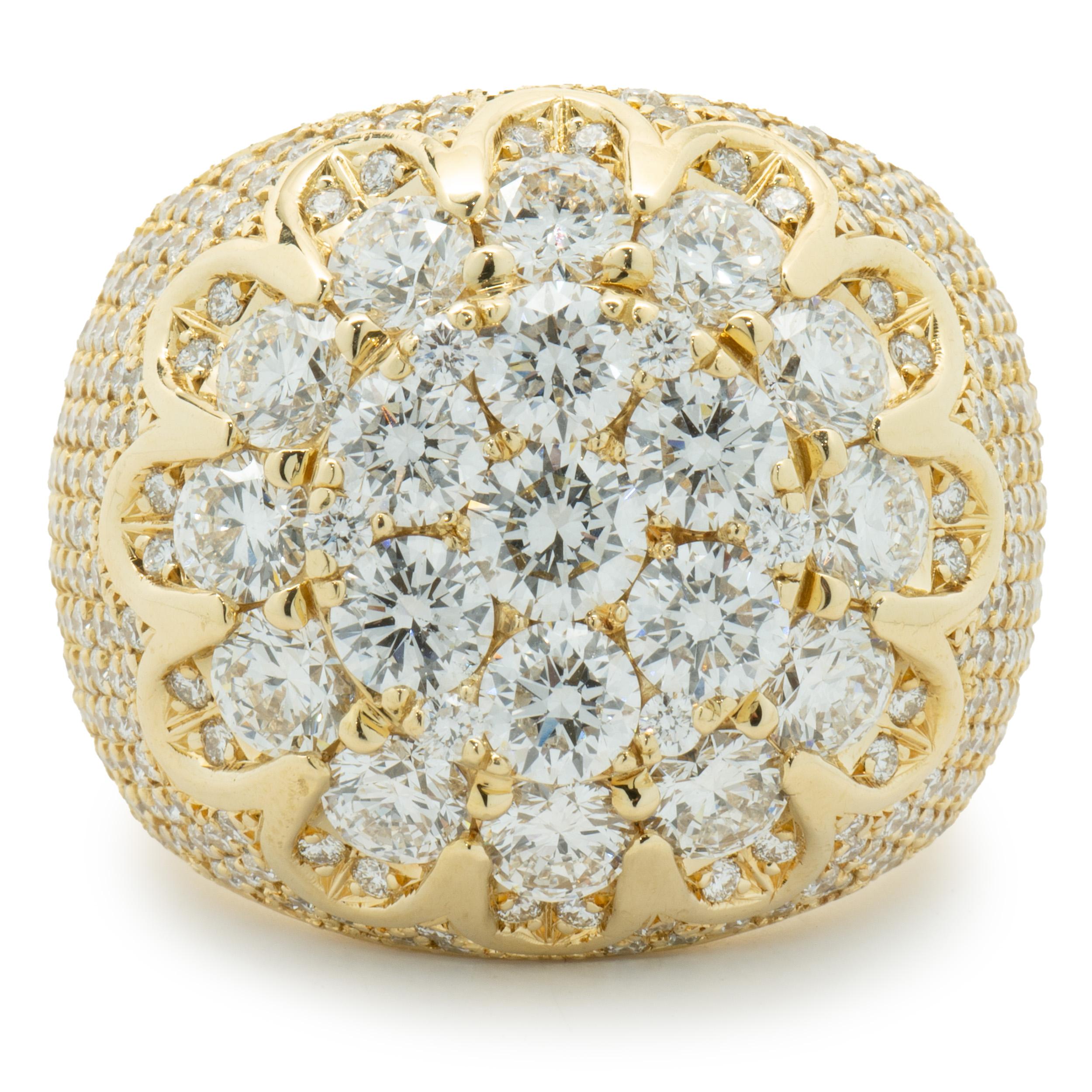18 Karat Yellow Gold Pave Diamond Cluster Dome Ring For Sale
