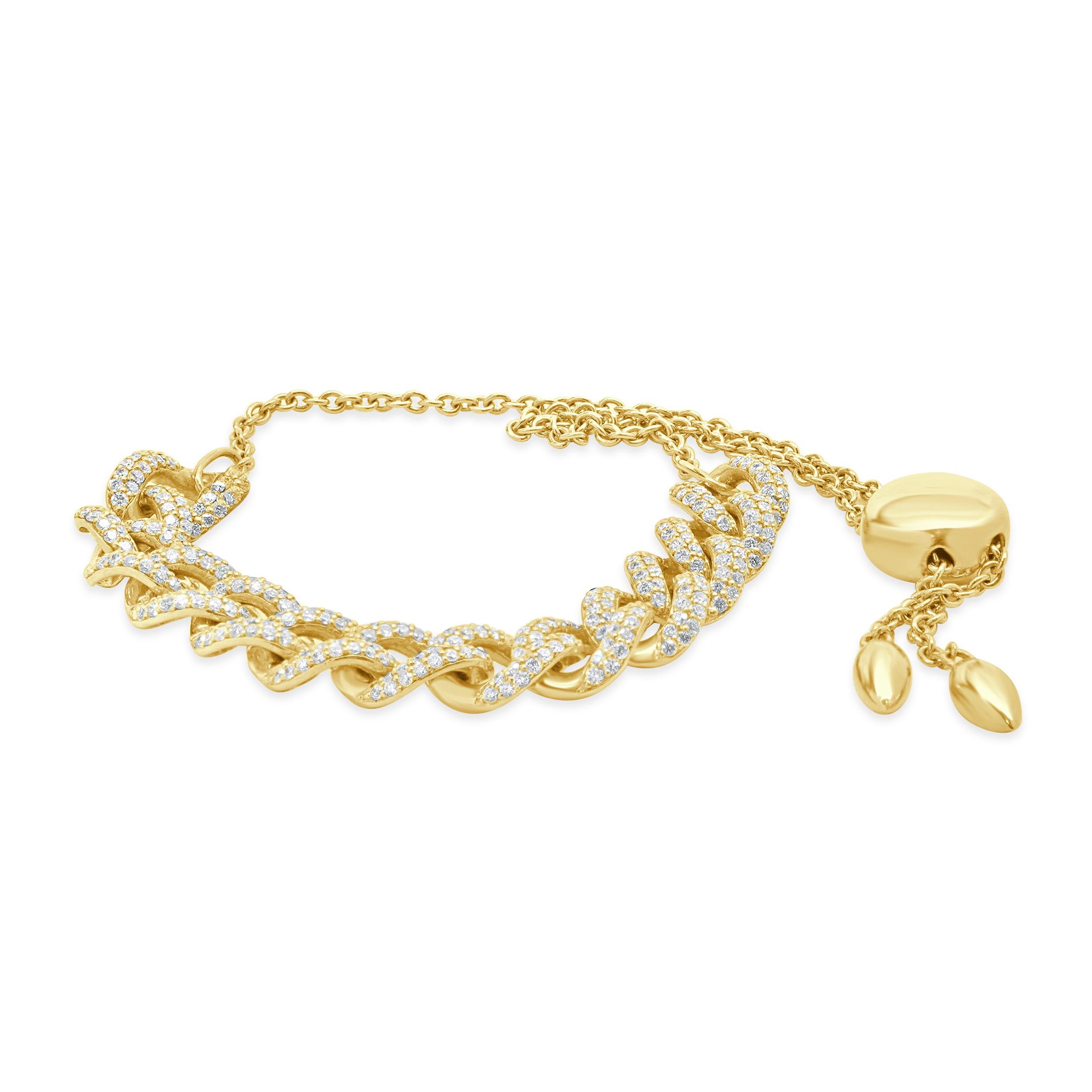 Designer : design personnalisé
Matériau : Or jaune 18K
Diamant : taille ronde brillante = 1,41cttw
Couleur : G
Clarté : SI1
Dimensions : le bracelet convient à un poignet de 7 pouces maximum.
Poids : 9,65 grammes