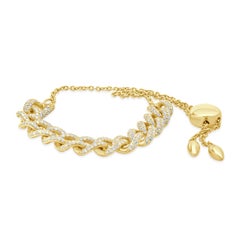 18 Karat Yellow Gold Pave Diamond Cuban Link Bolo Bracelet