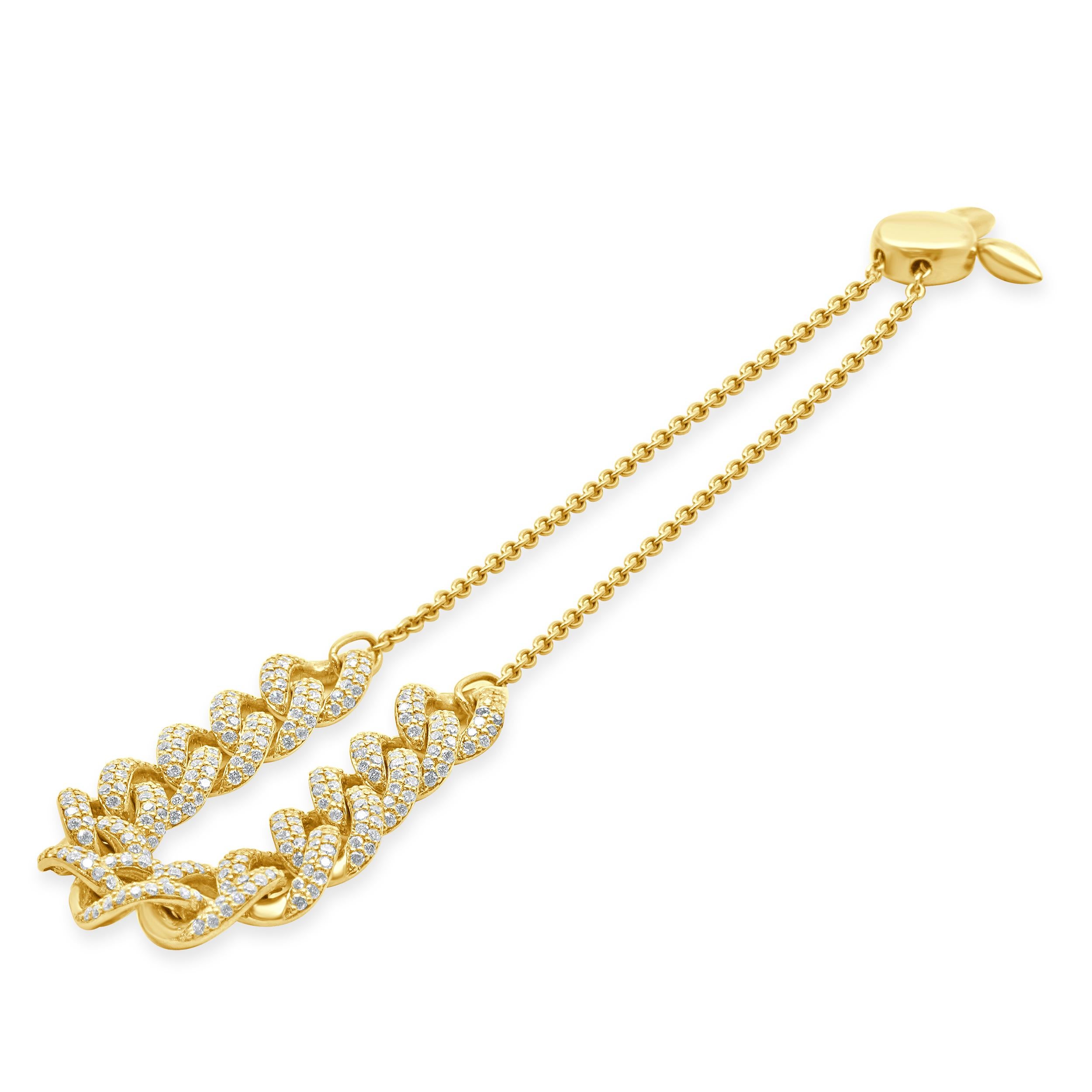 Bracelet Bolo cubain en or jaune 18 carats avec diamants pavés Excellent état - En vente à Scottsdale, AZ
