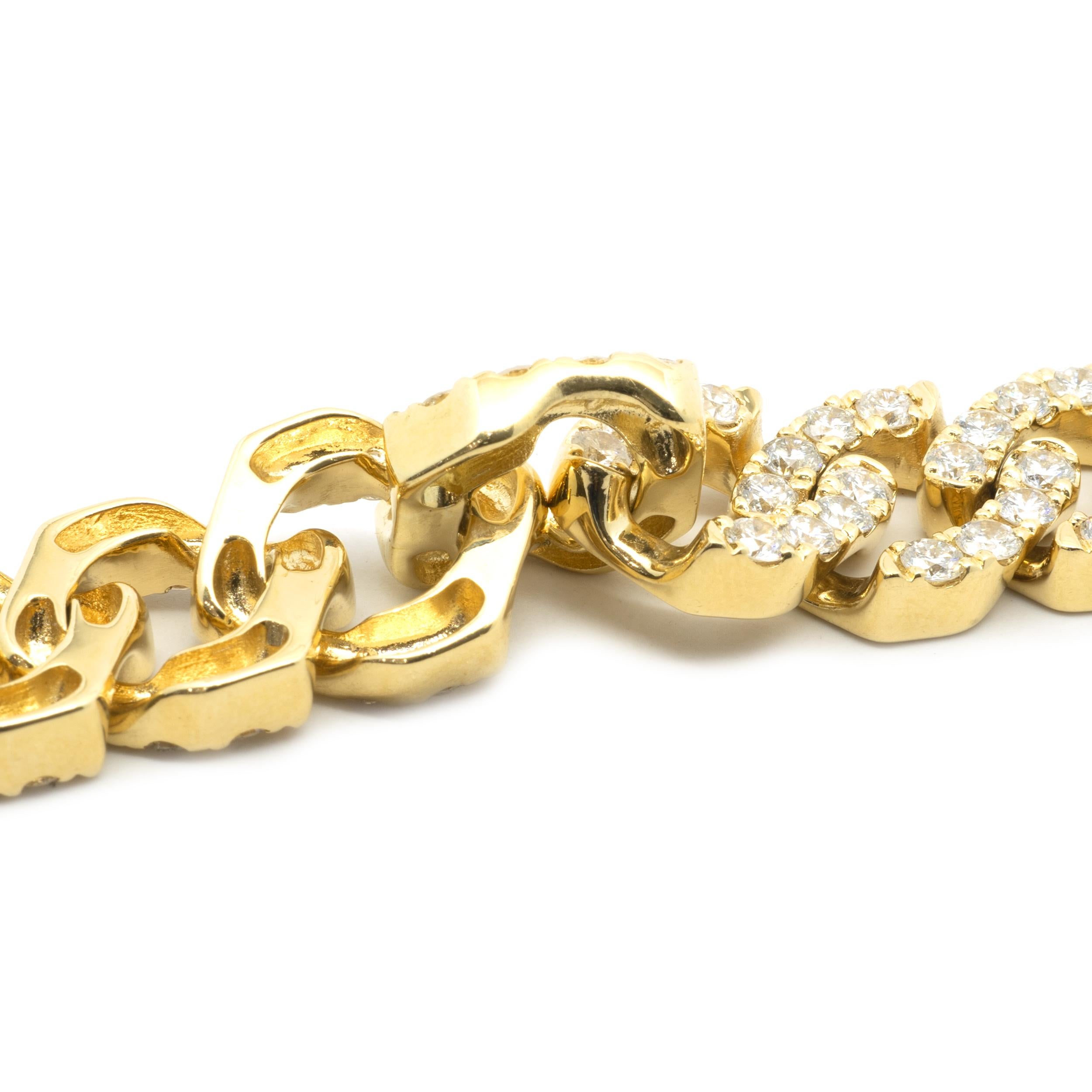 Round Cut 18 Karat Yellow Gold Pave Diamond Cuban Link Bracelet