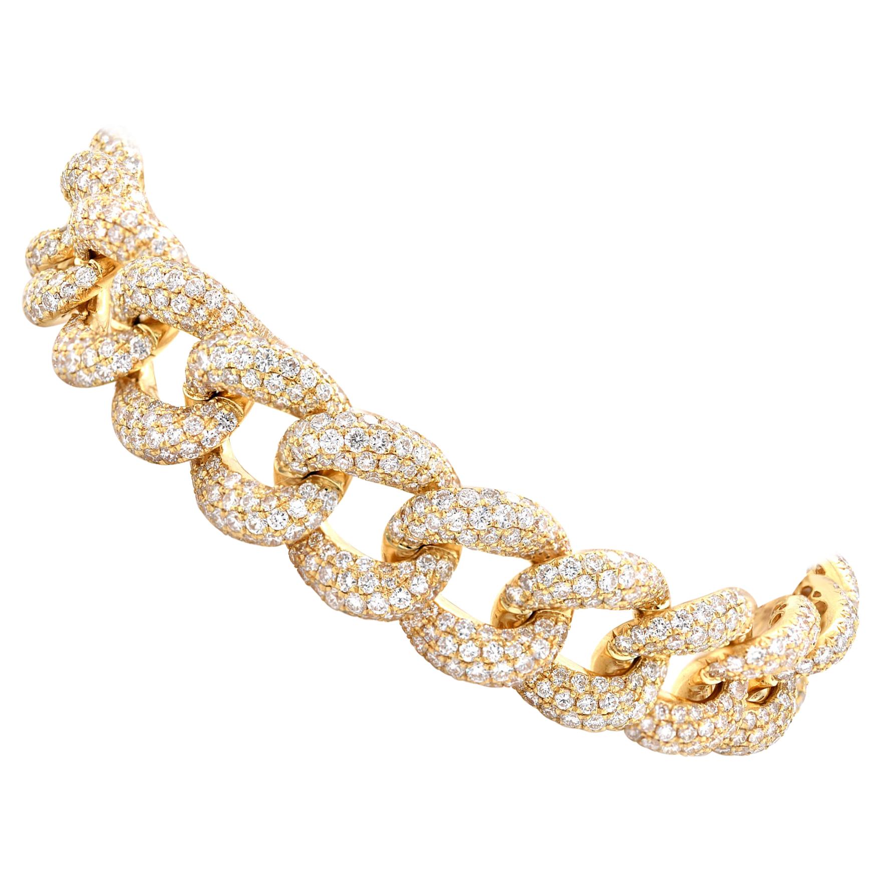 18 Karat Yellow Gold Pave Diamond Cuban Link Bracelet