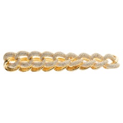 Used 18 Karat Yellow Gold Pave Diamond Cuban Link Bracelet