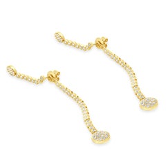 18 Karat Yellow Gold Pave Diamond Disc Drop Earrings