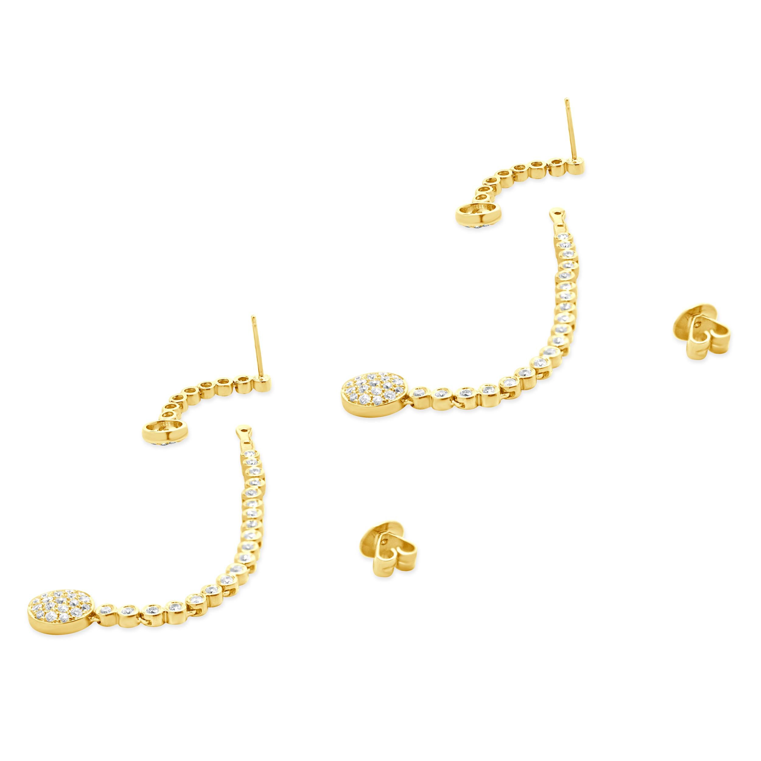 Orecchini a goccia con disco di diamanti in oro giallo 18 carati In condizioni ottime in vendita a Scottsdale, AZ