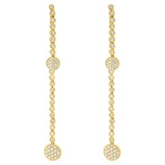 18 Karat Yellow Gold Pave Diamond Disc Drop Earrings