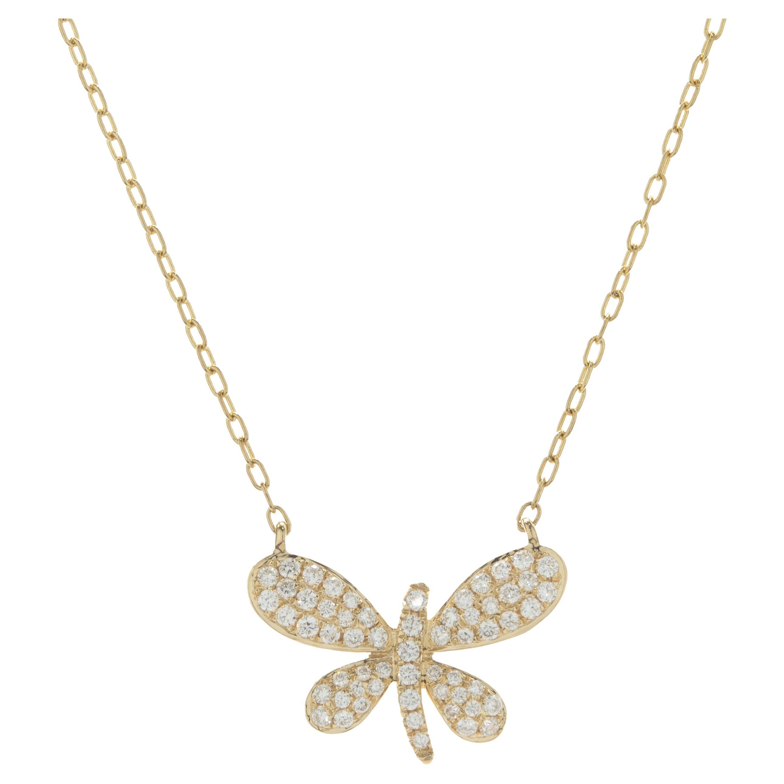 Collana Dragonfly in oro giallo 18 carati con pavé di diamanti