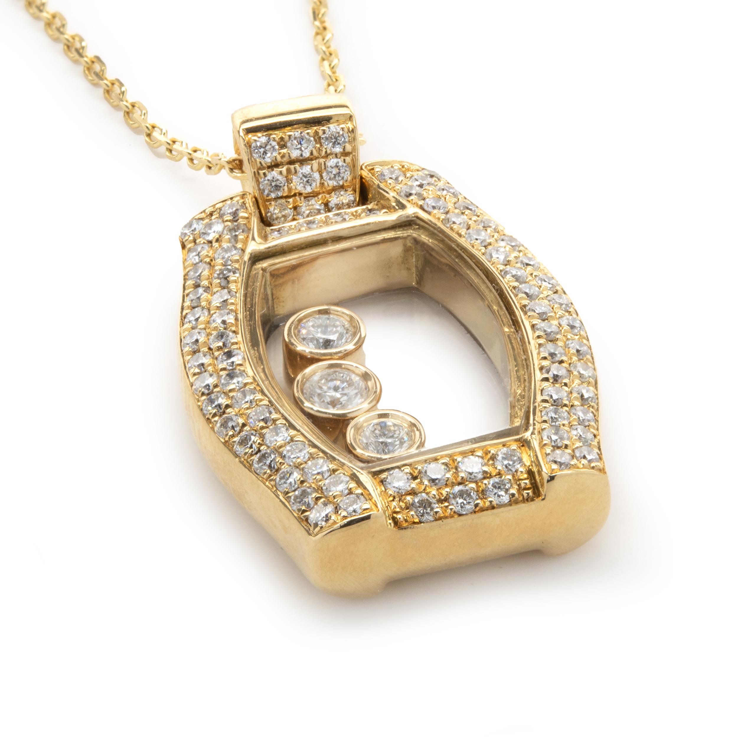 Round Cut 18 Karat Yellow Gold Pave Diamond Floating Diamond Necklace For Sale