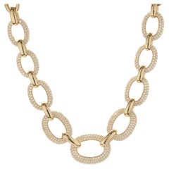 18 Karat Yellow Gold Pave Diamond Graduated Oval Link Necklace