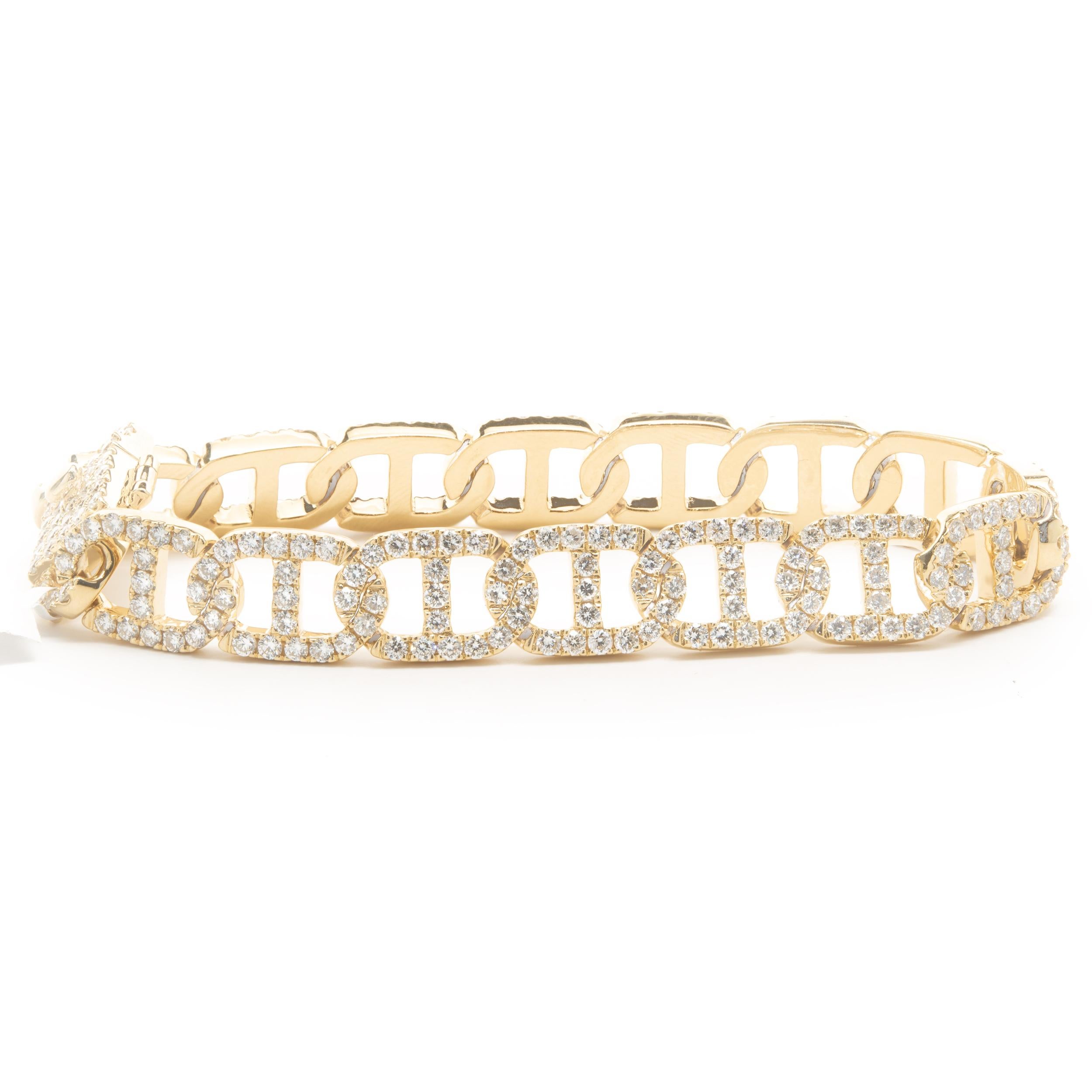 Designer: individuell
Material: 18K Gelbgold
Diamant: 289 runde Brillanten = 7,21cttw
Farbe: G 
Klarheit: VS1
Abmessungen: Armband misst 7,25-Zoll in der Länge
Gewicht: 36,49 Gramm