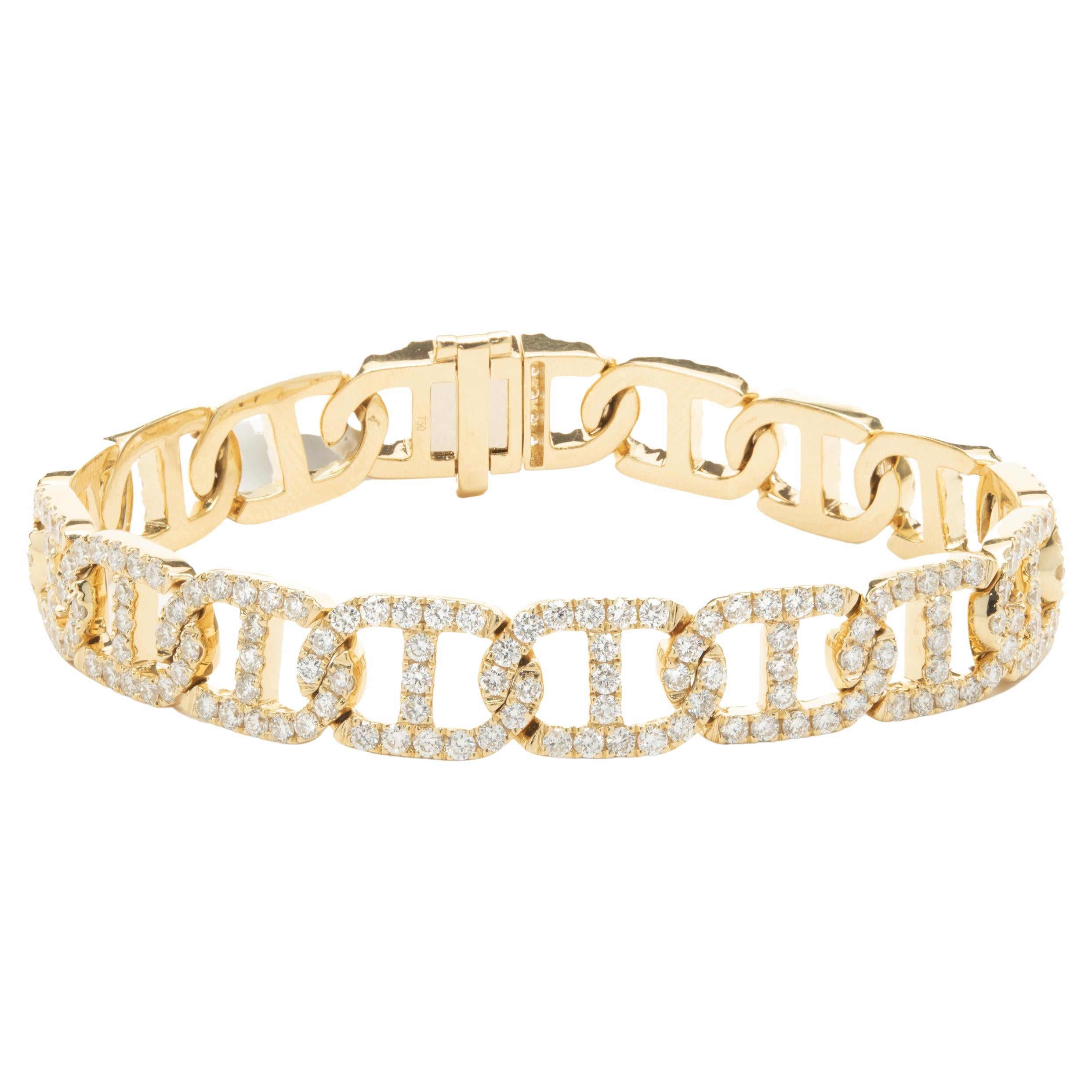 18 Karat Yellow Gold Pave Diamond Gucci Link Bracelet For Sale