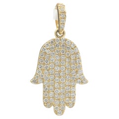 18 Karat Yellow Gold Pave Diamond Hamsa Pendant