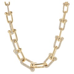 18 Karat Yellow Gold Pave Diamond Hardware Link Necklace