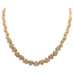 18 Karat Yellow Gold Pave Diamond Heart Riviere Necklace 3.50 Carats